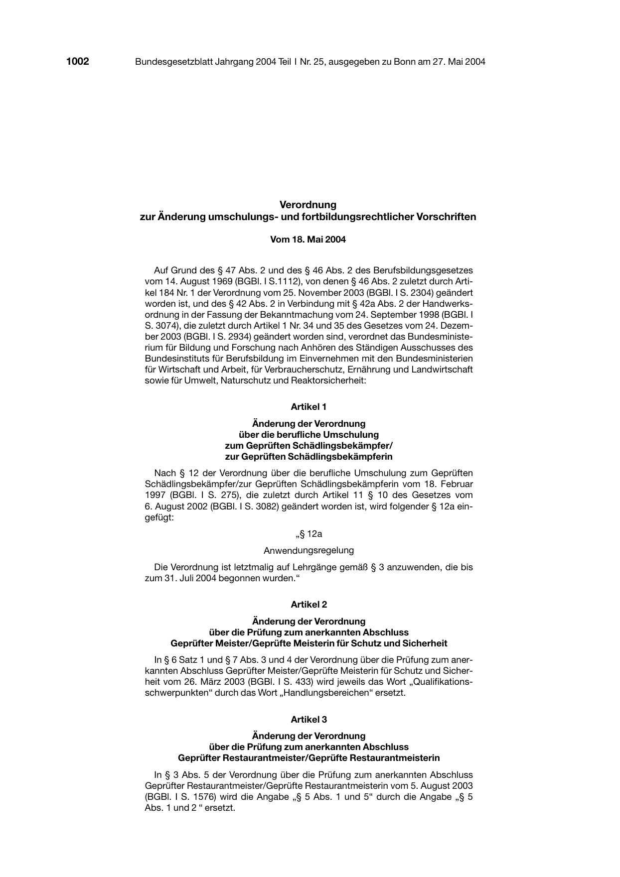 BGBl. 2004, Seite 1002 — Originalseite als Abbildung