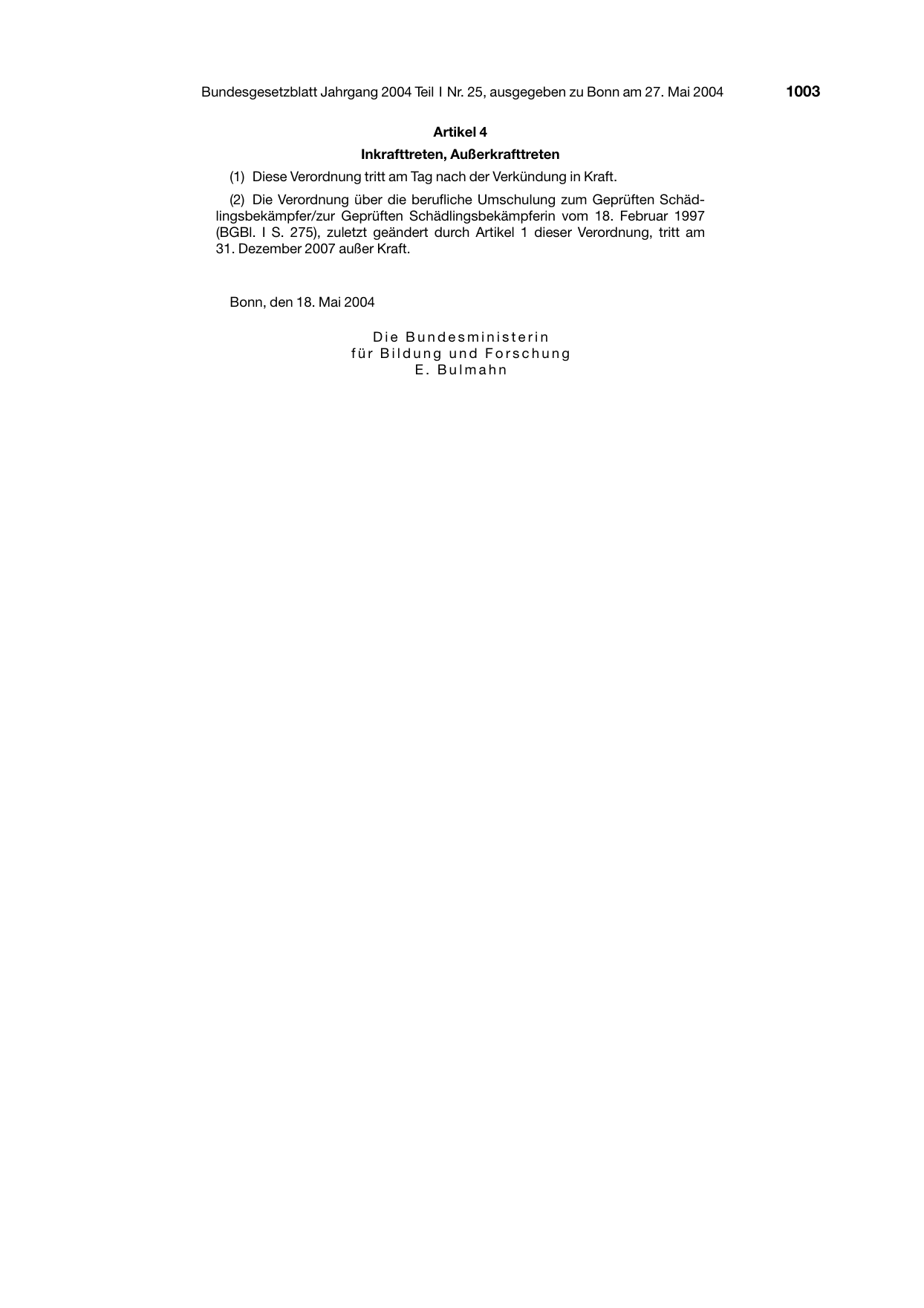 BGBl. 2004, Seite 1003 — Originalseite als Abbildung