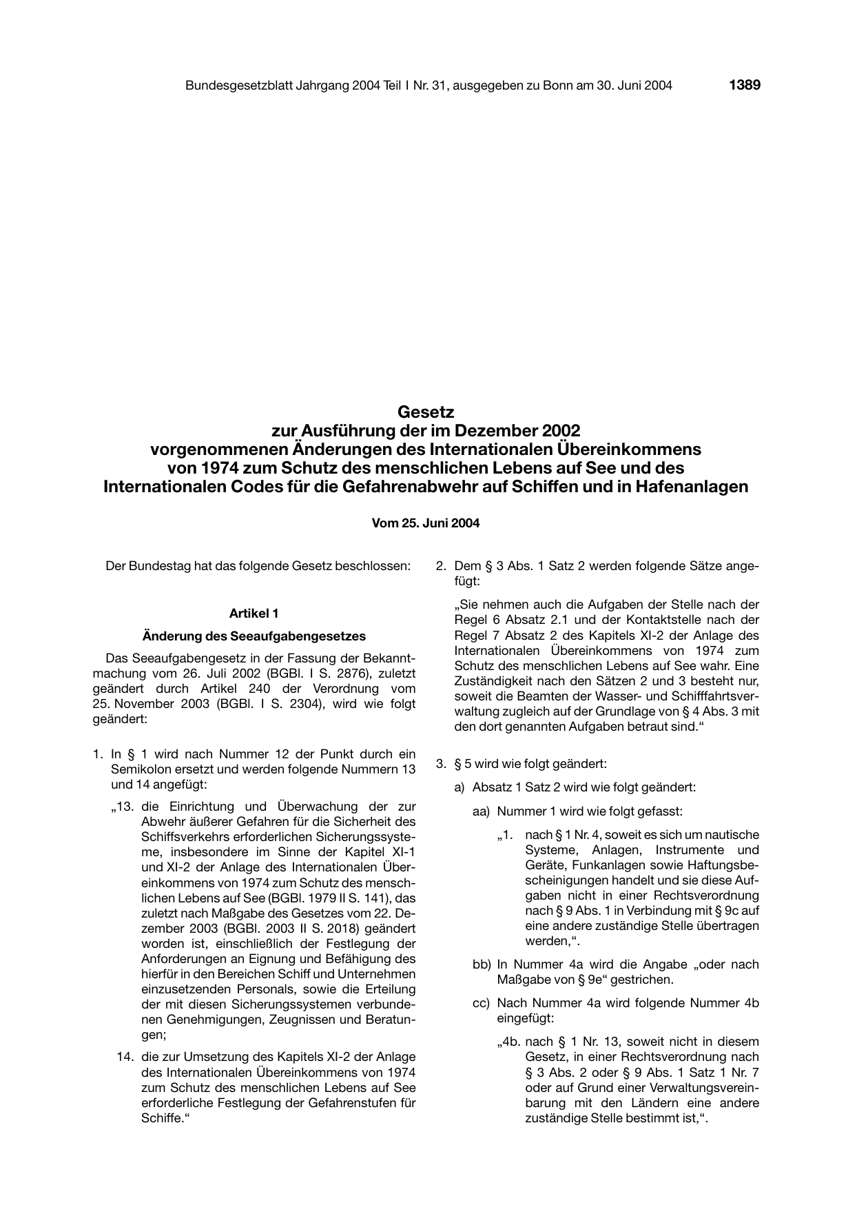 BGBl. 2004, Seite 1389 — Originalseite als Abbildung