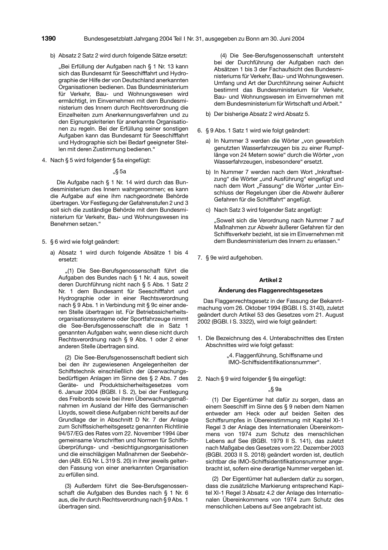 BGBl. 2004, Seite 1390 — Originalseite als Abbildung