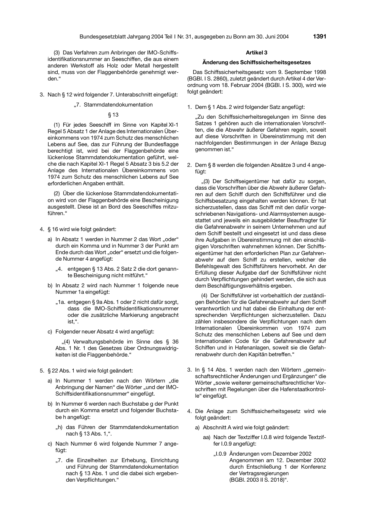 BGBl. 2004, Seite 1391 — Originalseite als Abbildung