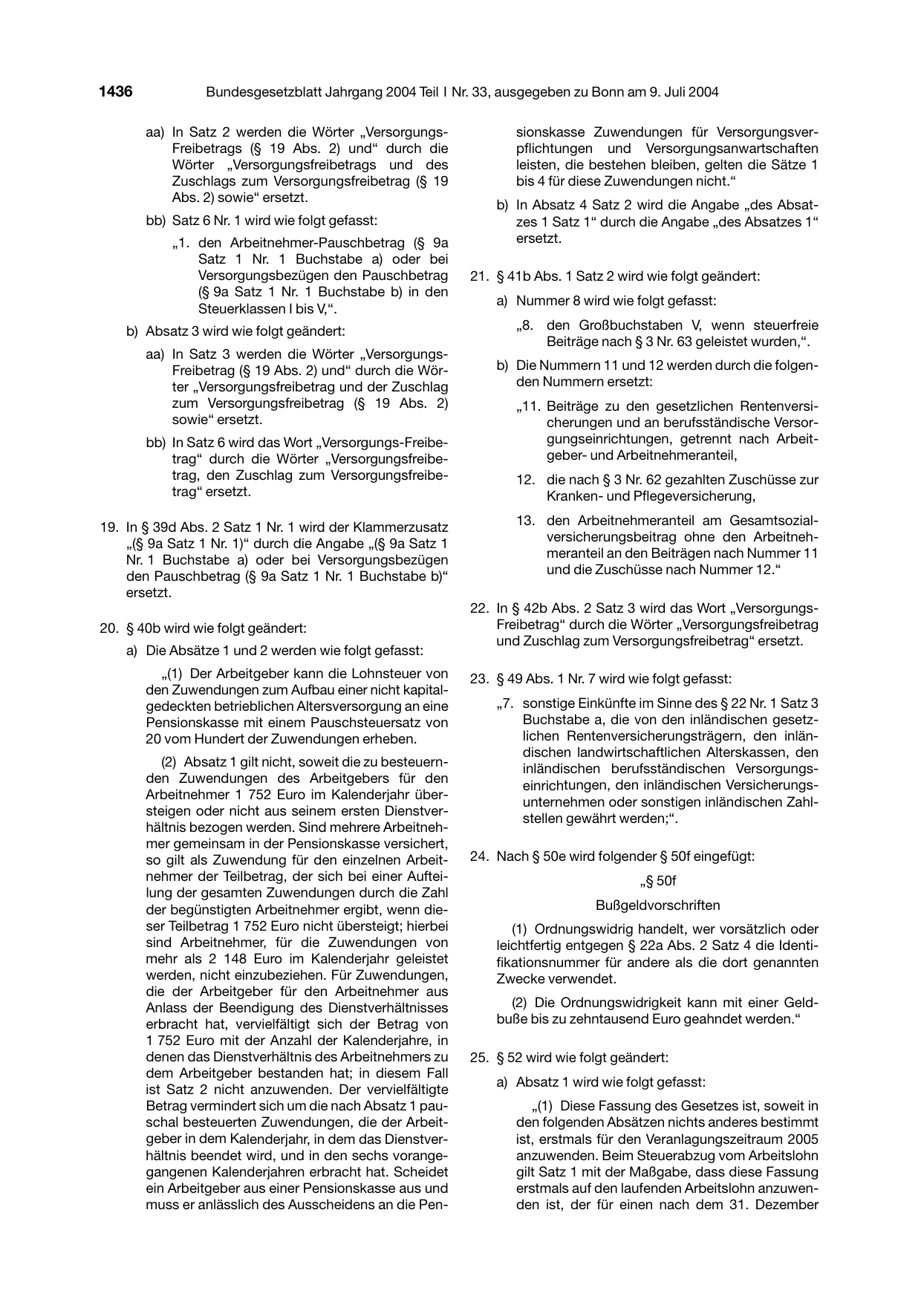 BGBl. 2004, Seite 1436 — Originalseite als Abbildung