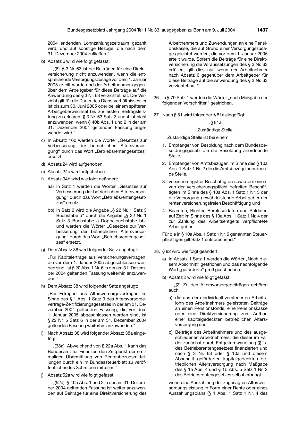 BGBl. 2004, Seite 1437 — Originalseite als Abbildung