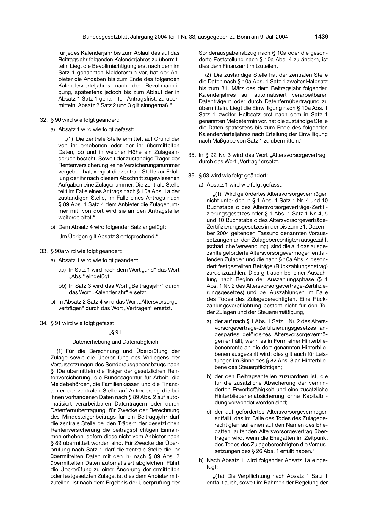 BGBl. 2004, Seite 1439 — Originalseite als Abbildung