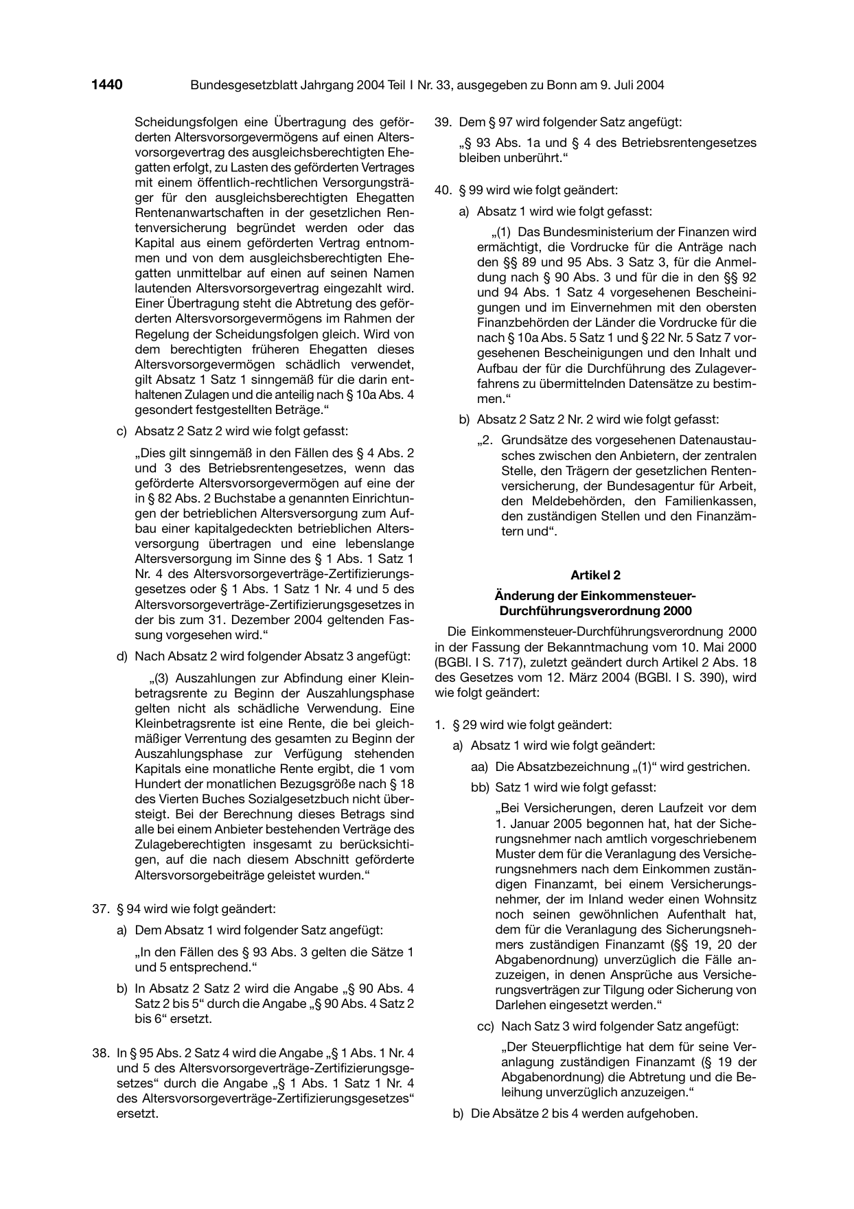 BGBl. 2004, Seite 1440 — Originalseite als Abbildung