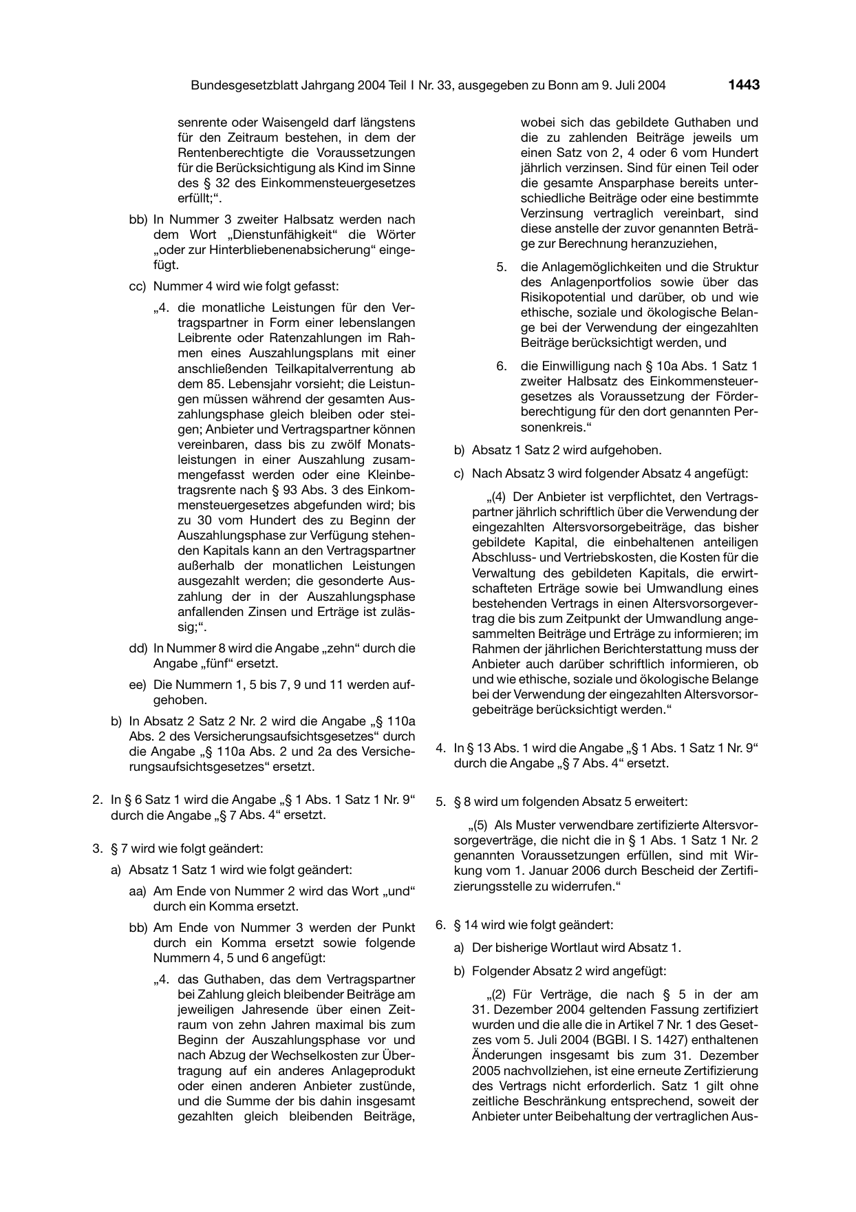 BGBl. 2004, Seite 1443 — Originalseite als Abbildung