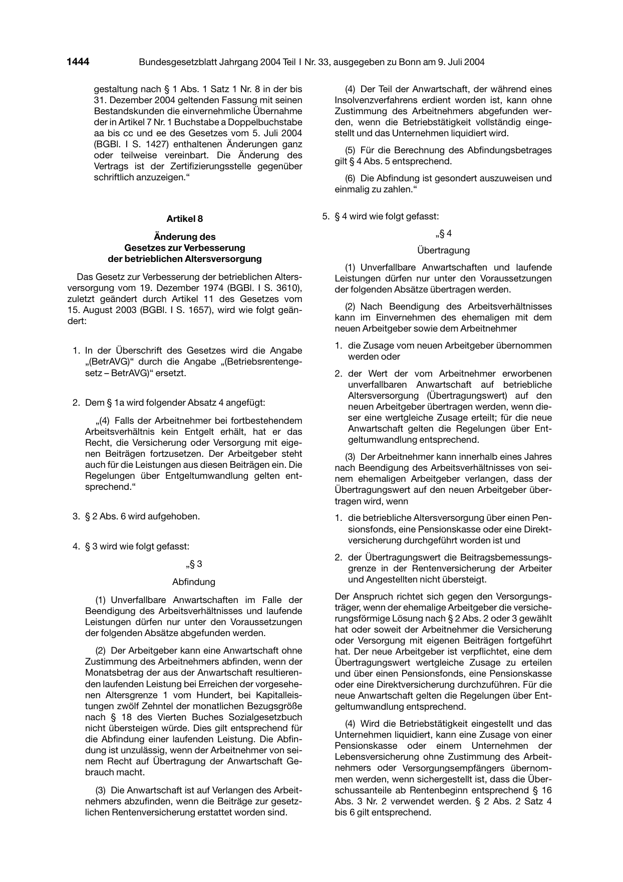 BGBl. 2004, Seite 1444 — Originalseite als Abbildung