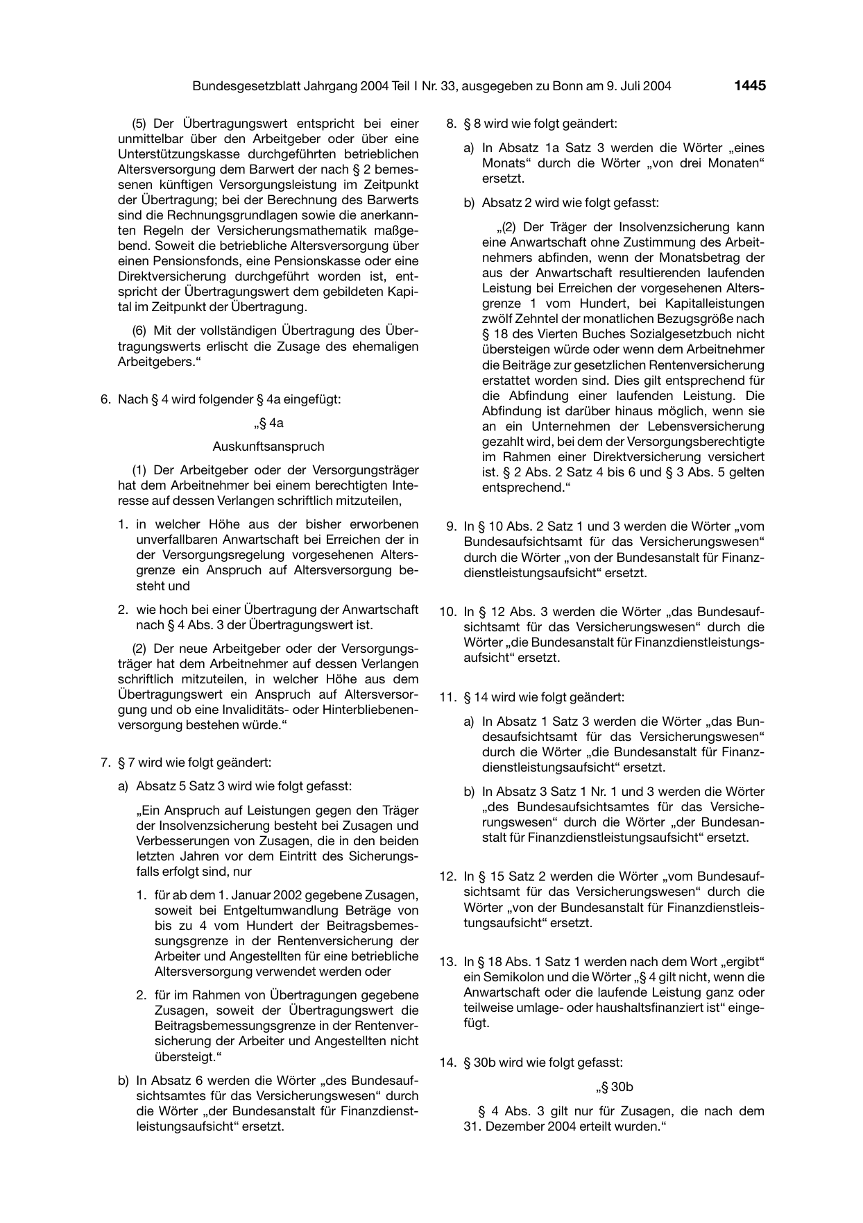BGBl. 2004, Seite 1445 — Originalseite als Abbildung