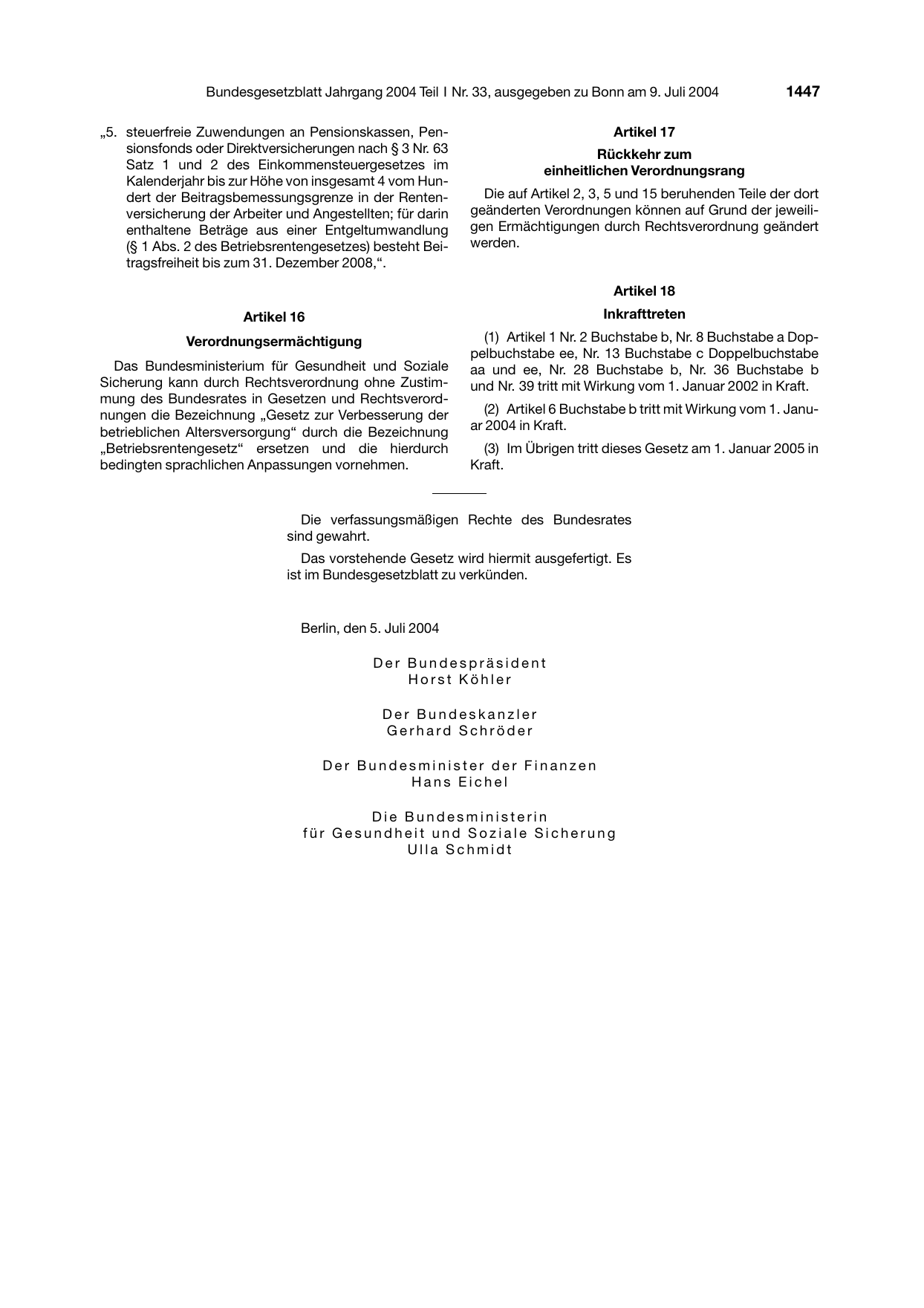 BGBl. 2004, Seite 1447 — Originalseite als Abbildung