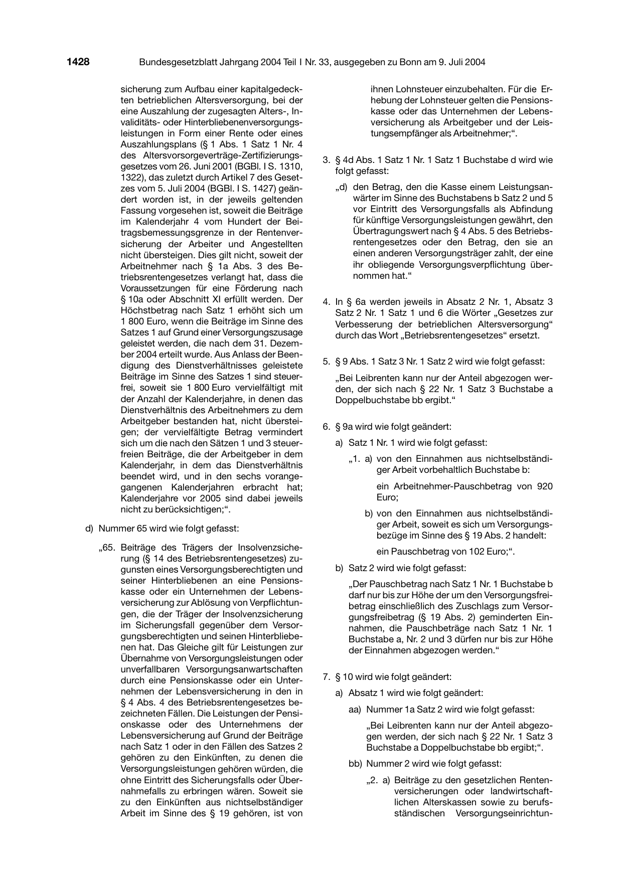 BGBl. 2004, Seite 1428 — Originalseite als Abbildung