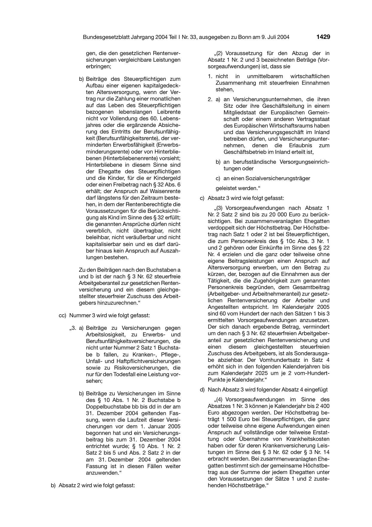 BGBl. 2004, Seite 1429 — Originalseite als Abbildung