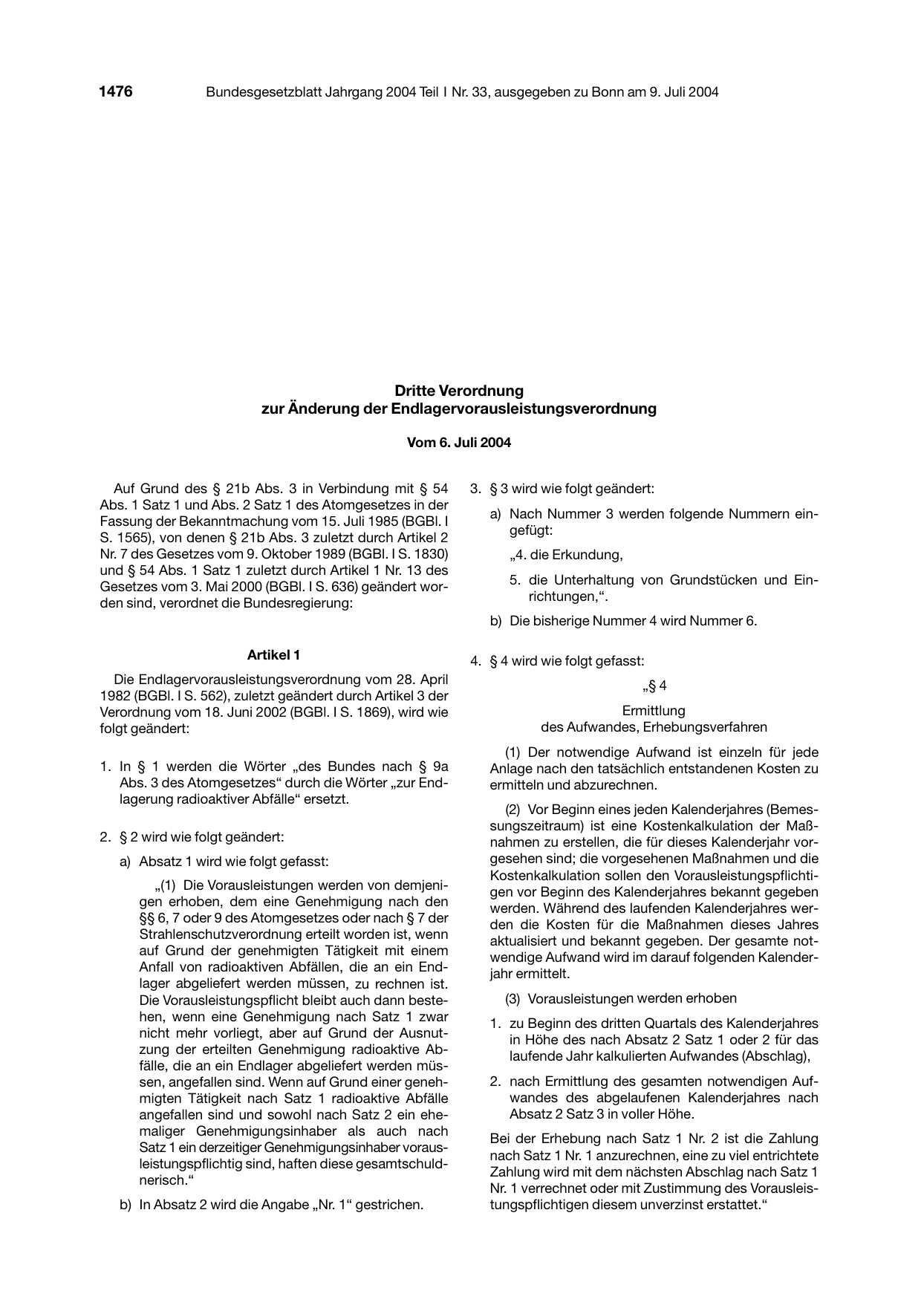 BGBl. 2004, Seite 1476 — Originalseite als Abbildung