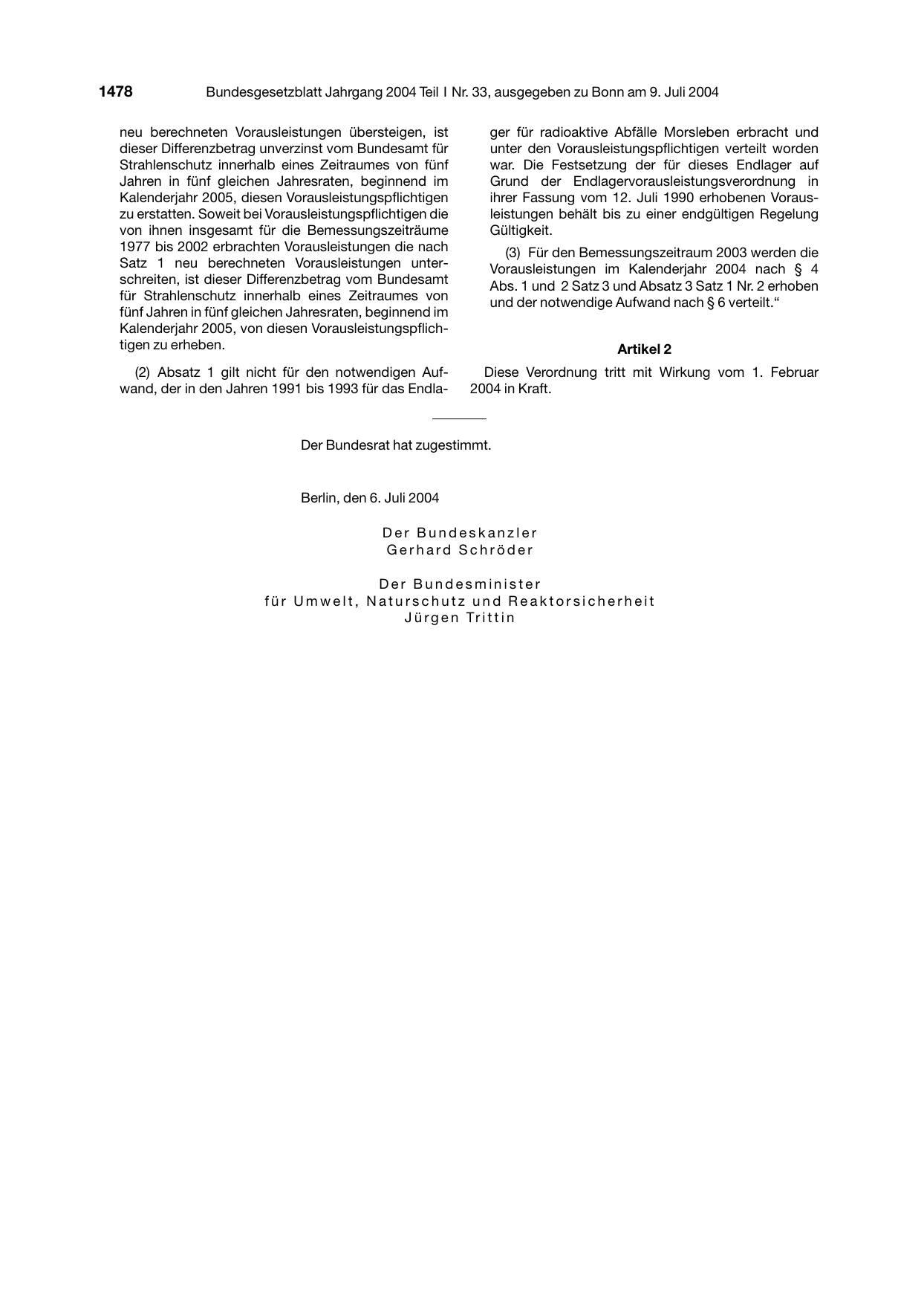 BGBl. 2004, Seite 1478 — Originalseite als Abbildung