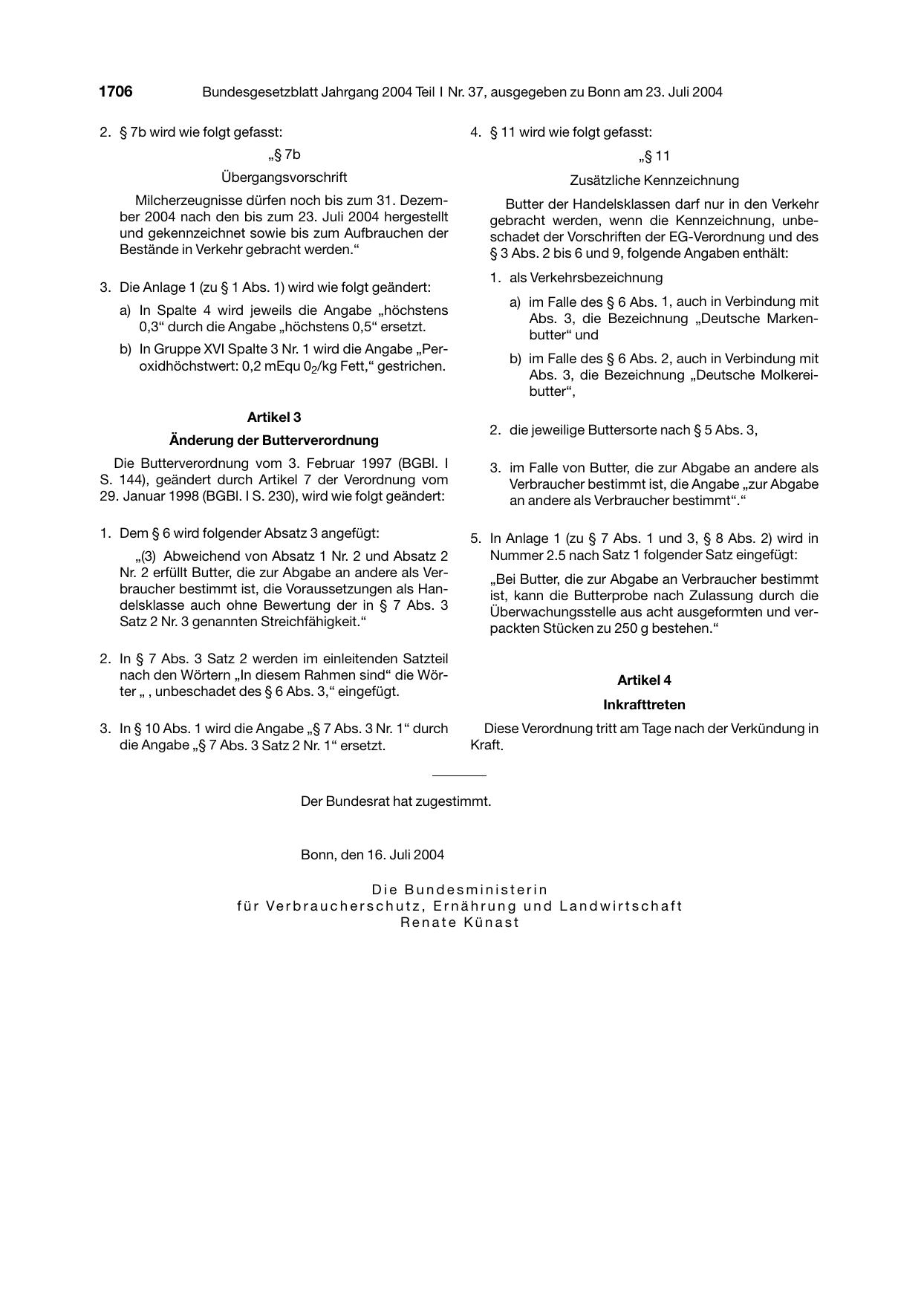 BGBl. 2004, Seite 1706 — Originalseite als Abbildung