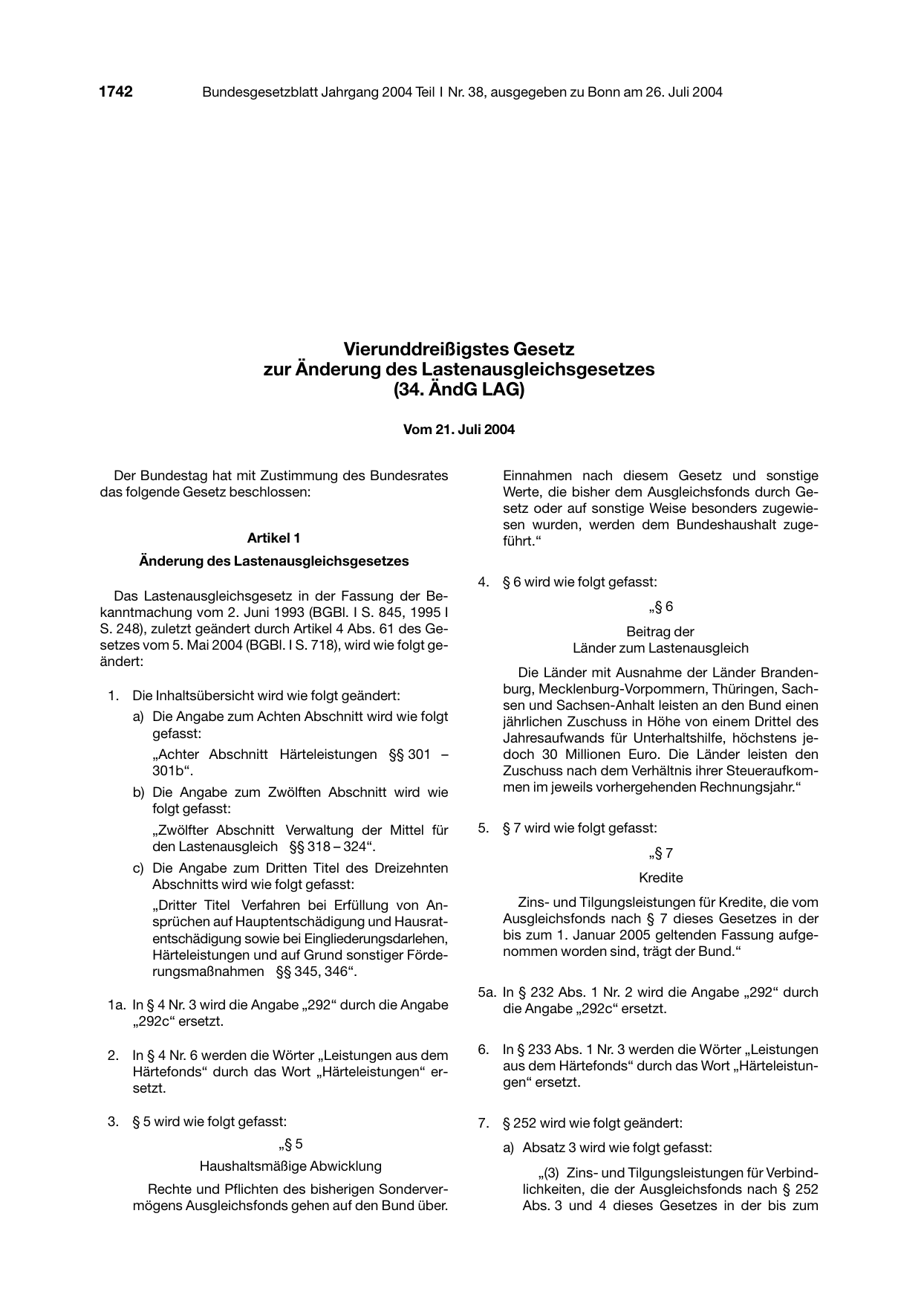 BGBl. 2004, Seite 1742 — Originalseite als Abbildung