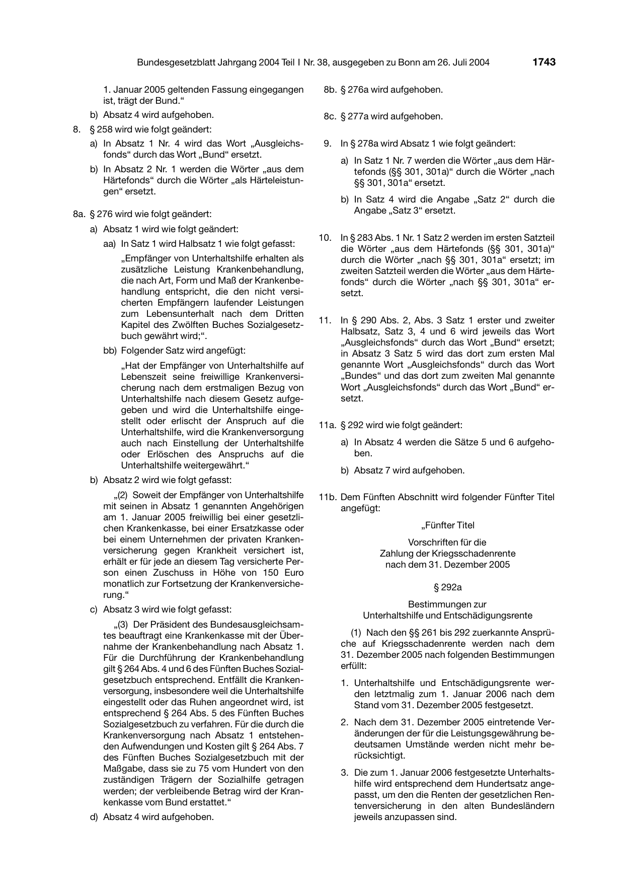 BGBl. 2004, Seite 1743 — Originalseite als Abbildung