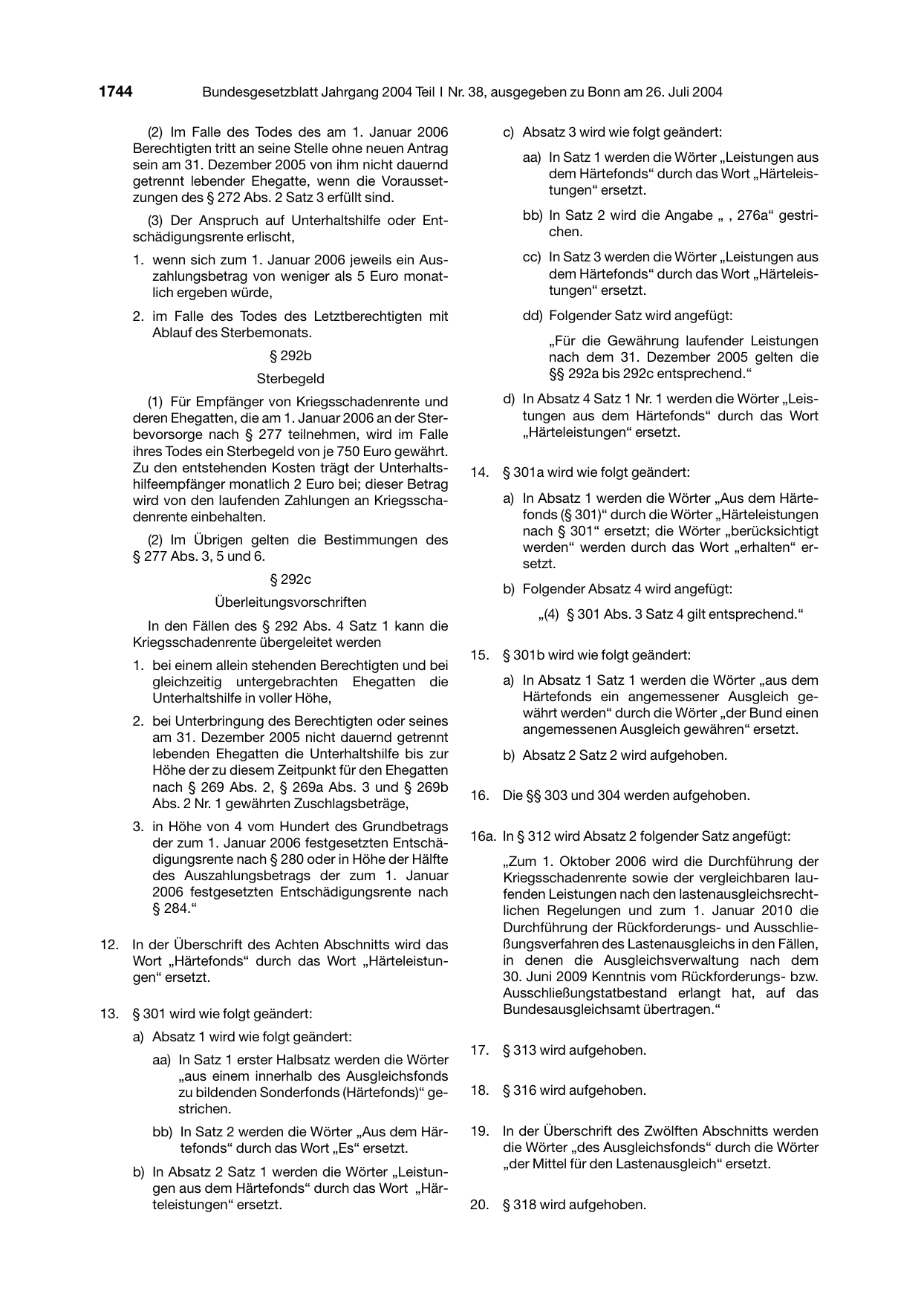 BGBl. 2004, Seite 1744 — Originalseite als Abbildung