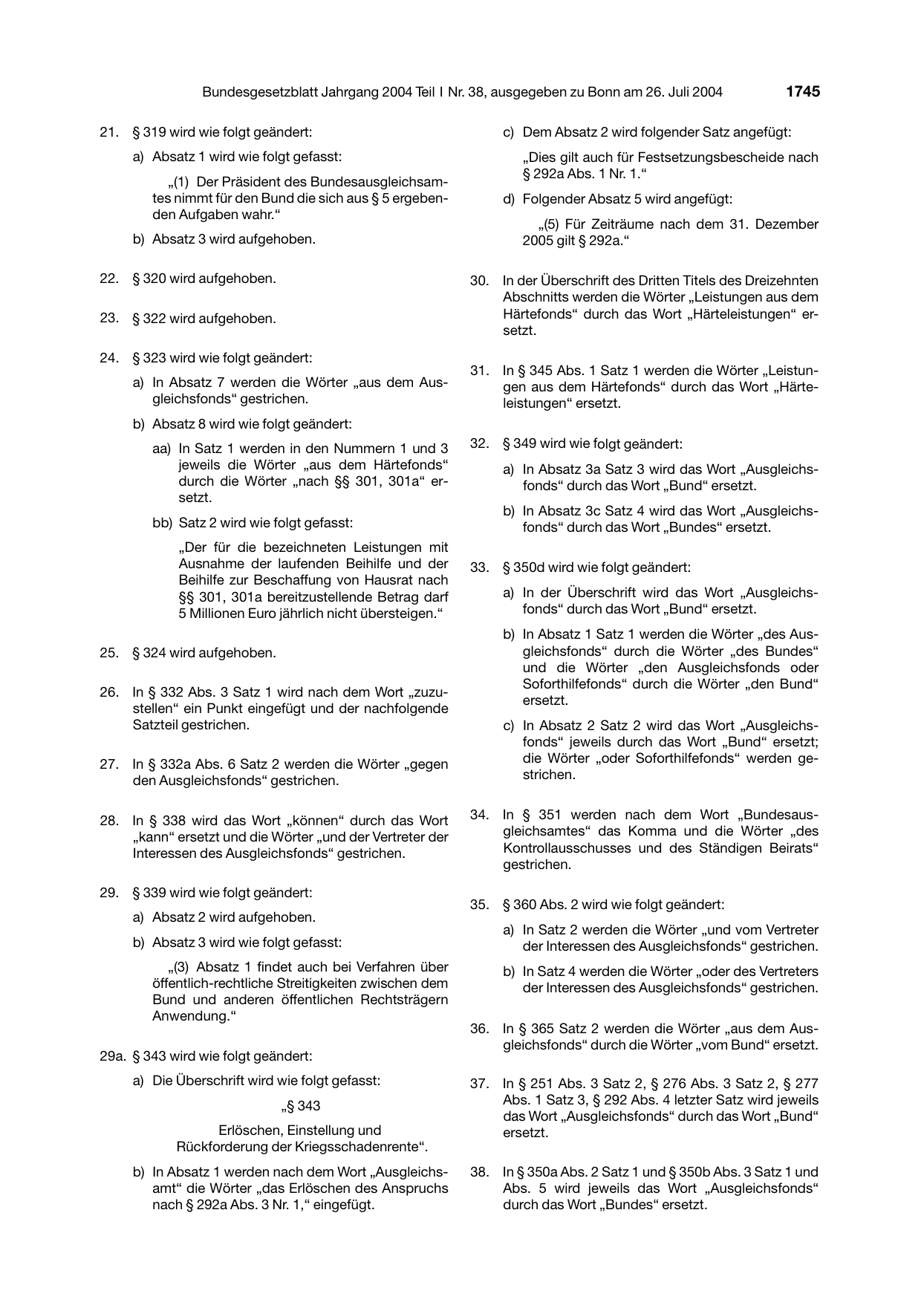 BGBl. 2004, Seite 1745 — Originalseite als Abbildung