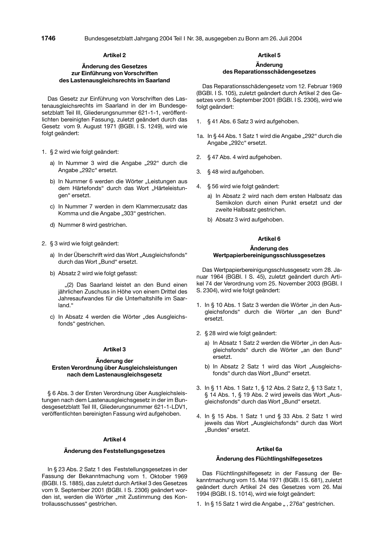 BGBl. 2004, Seite 1746 — Originalseite als Abbildung