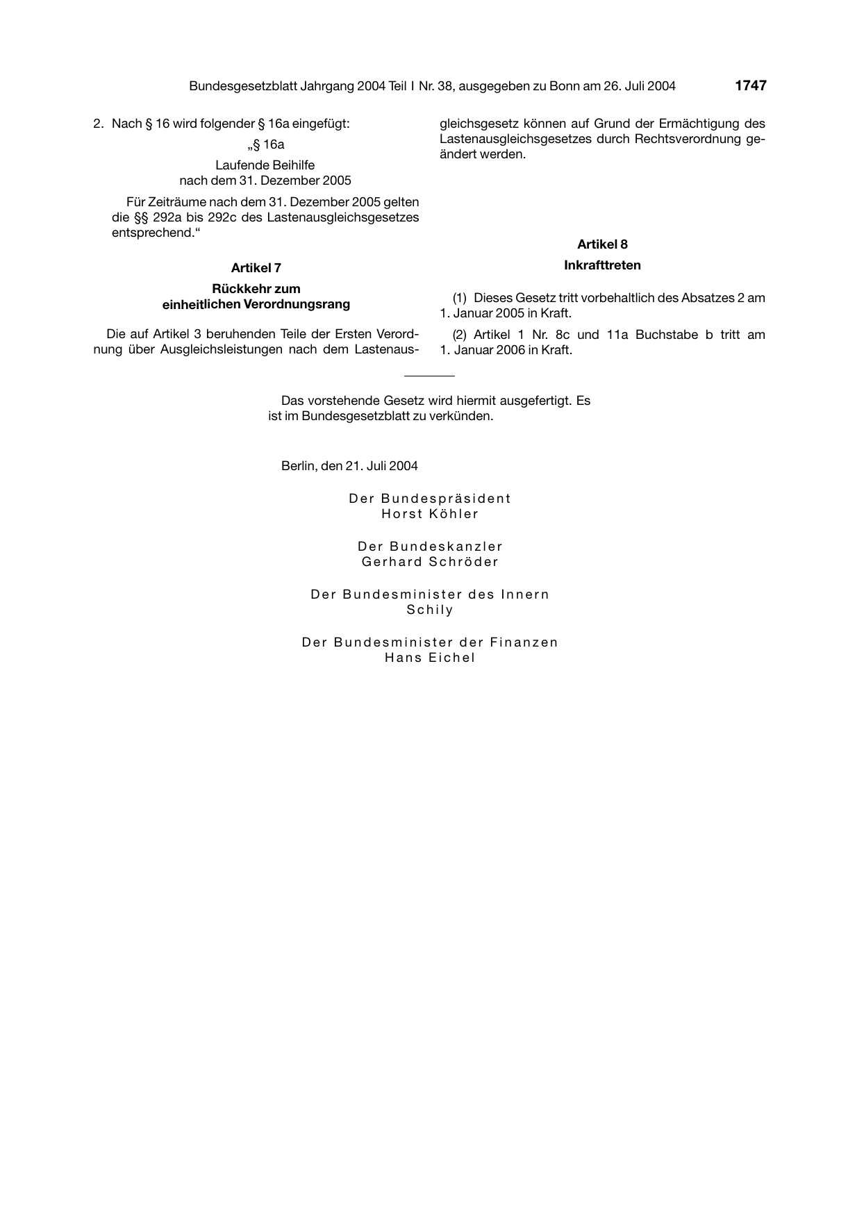BGBl. 2004, Seite 1747 — Originalseite als Abbildung