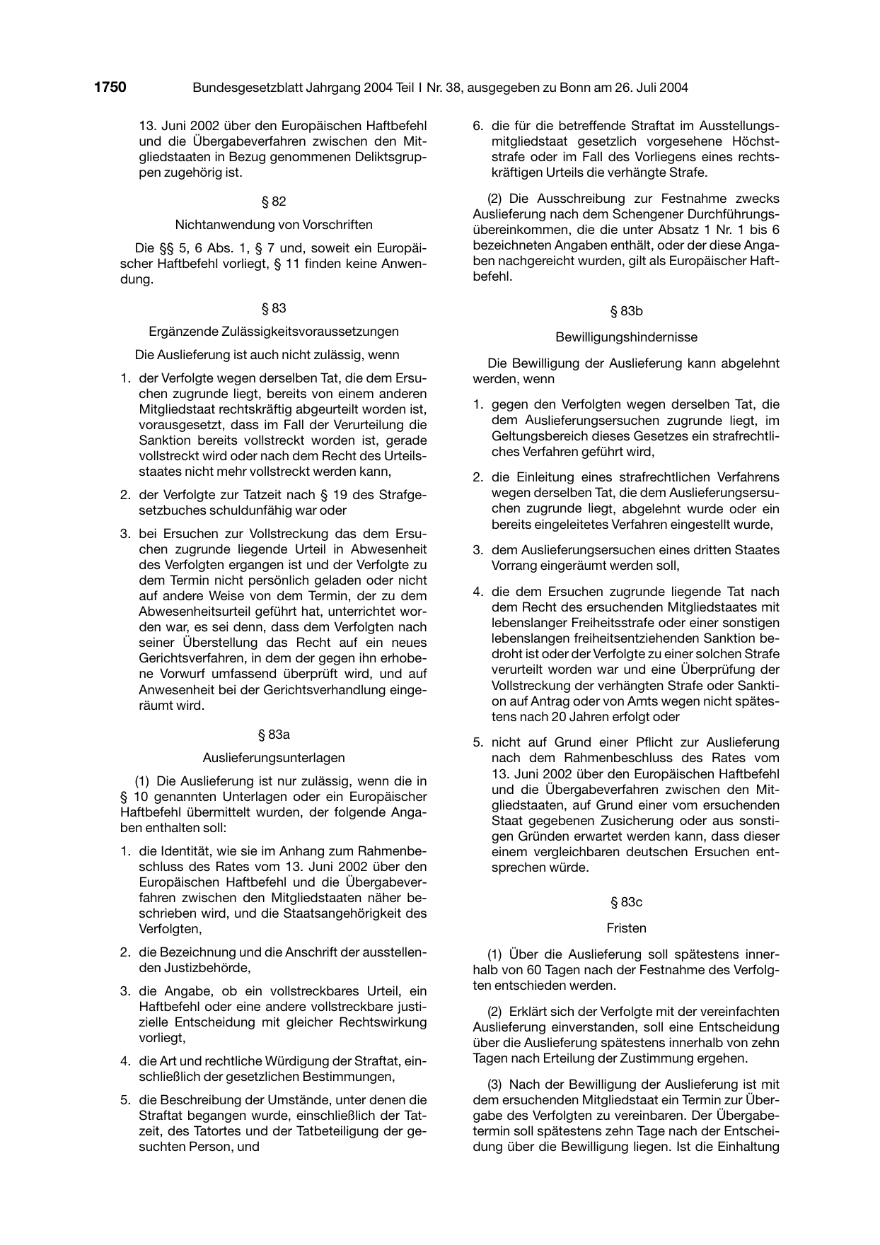BGBl. 2004, Seite 1750 — Originalseite als Abbildung