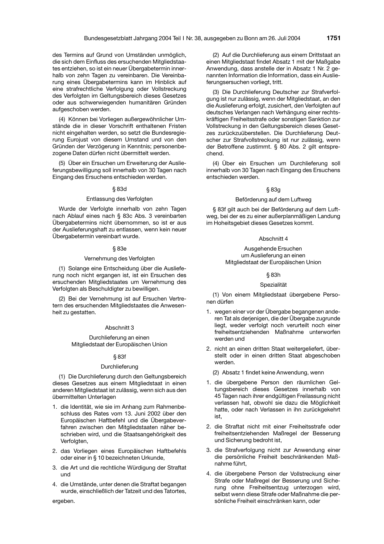 BGBl. 2004, Seite 1751 — Originalseite als Abbildung