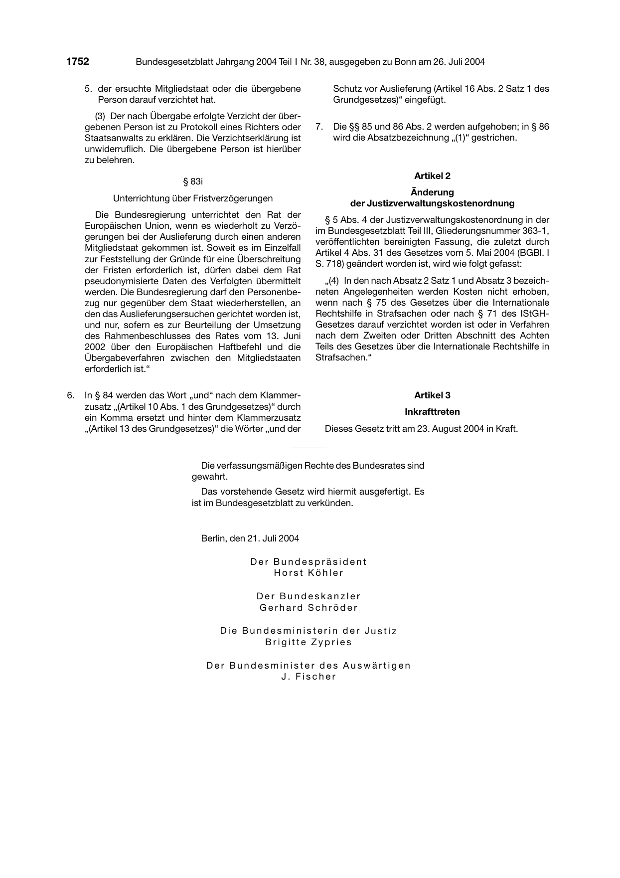 BGBl. 2004, Seite 1752 — Originalseite als Abbildung