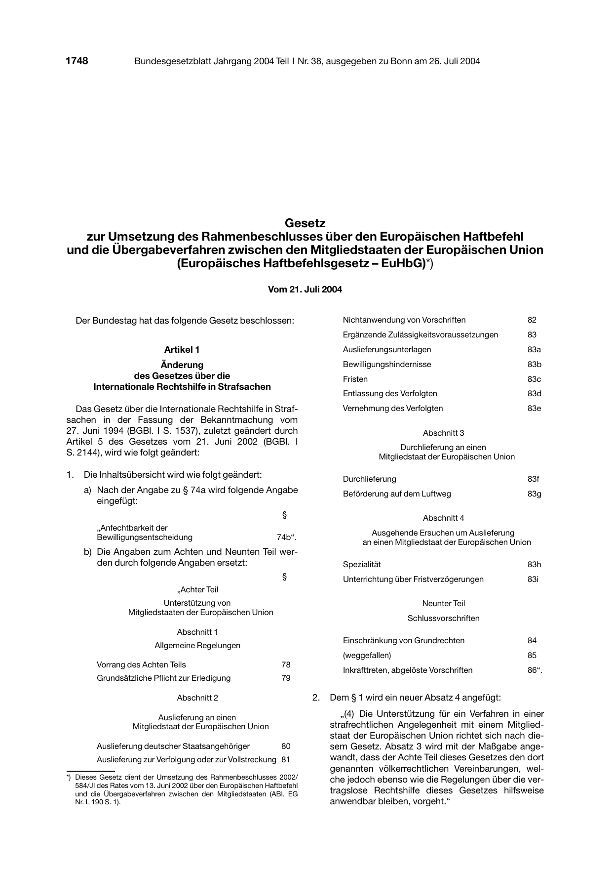 BGBl. 2004, Seite 1748 — Originalseite als Abbildung