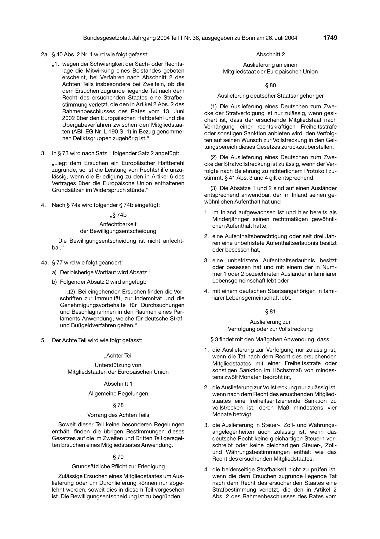BGBl. 2004, Seite 1749 — Originalseite als Abbildung