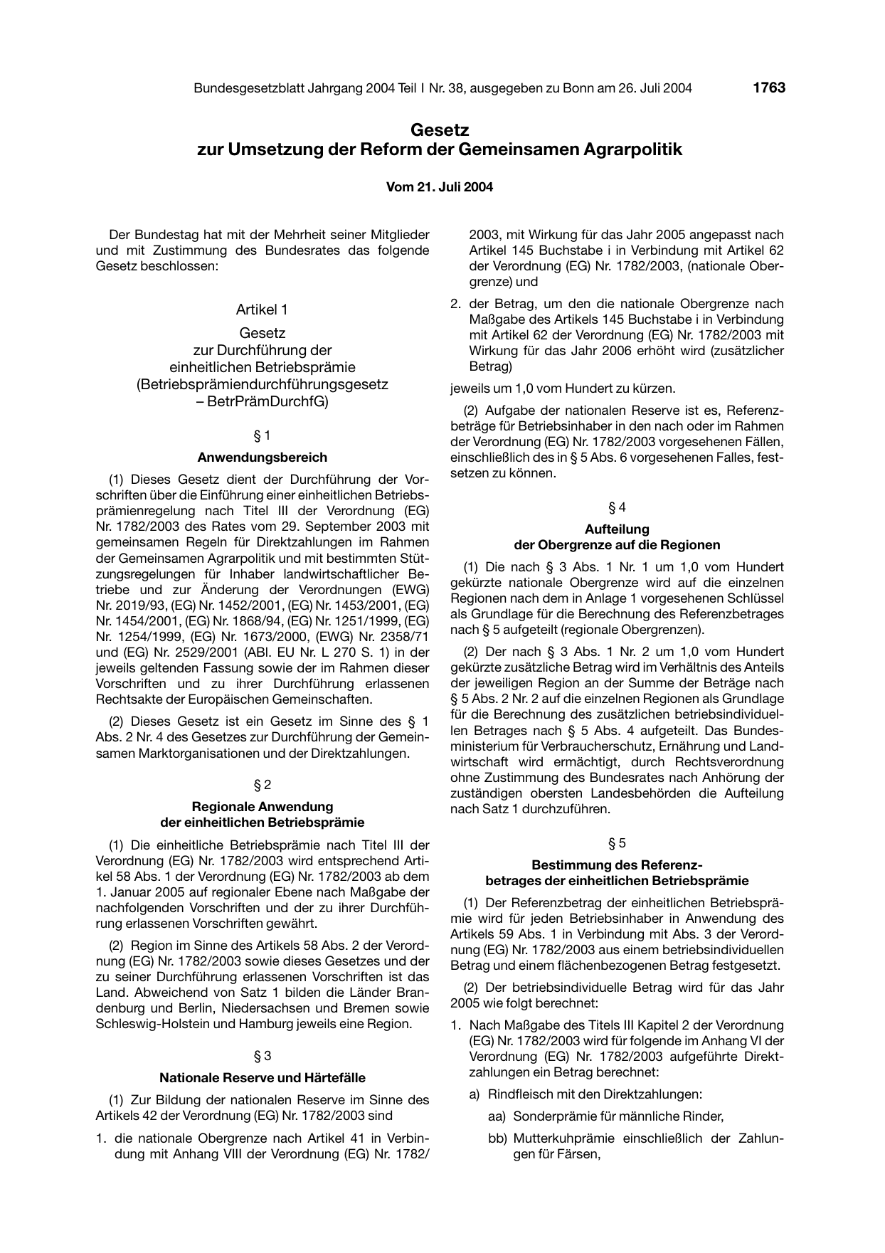 BGBl. 2004, Seite 1763 — Originalseite als Abbildung