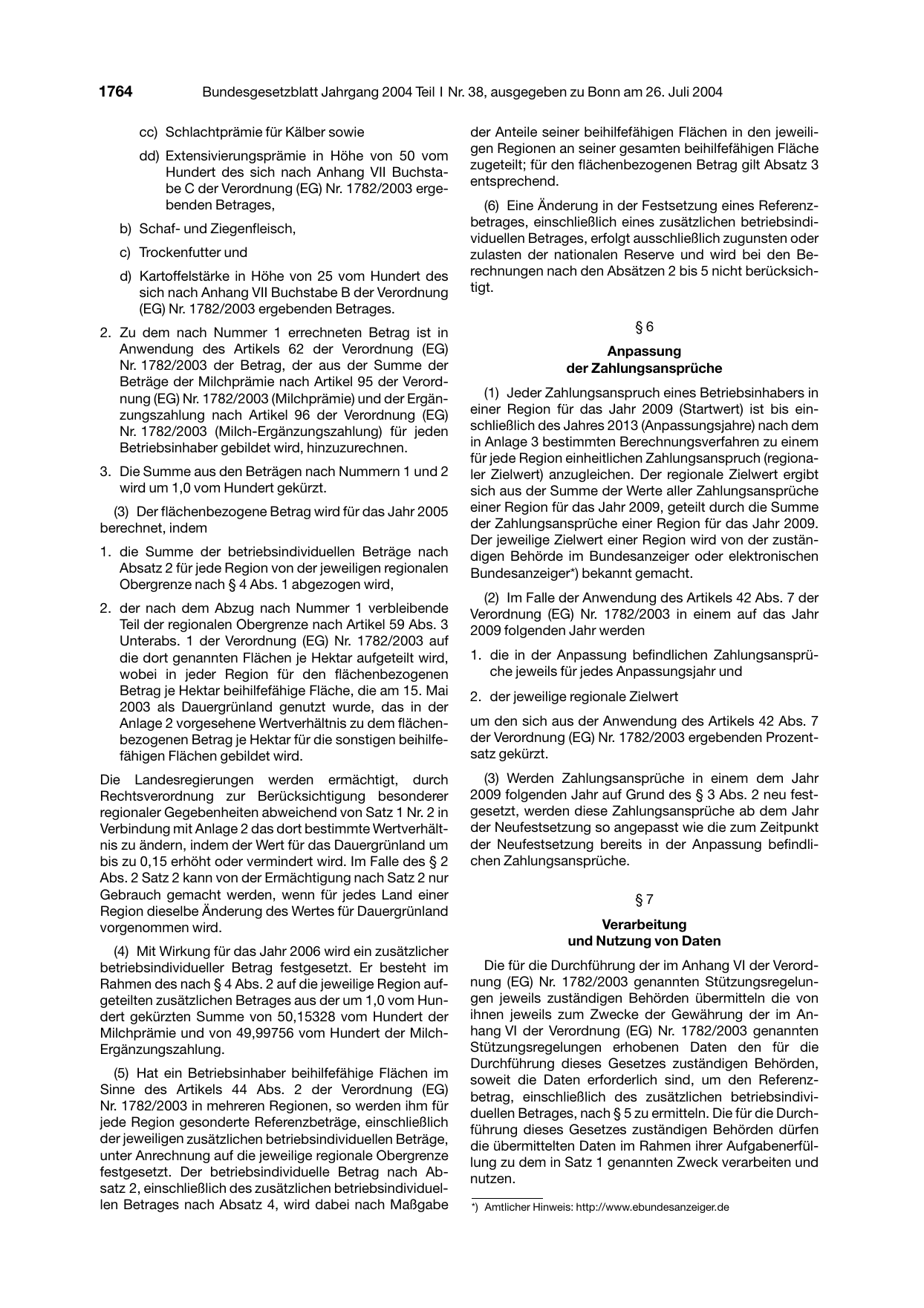 BGBl. 2004, Seite 1764 — Originalseite als Abbildung