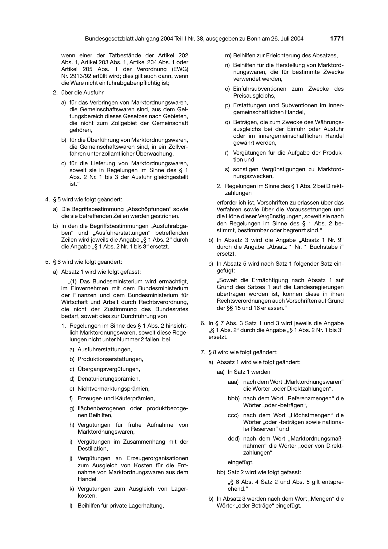 BGBl. 2004, Seite 1771 — Originalseite als Abbildung