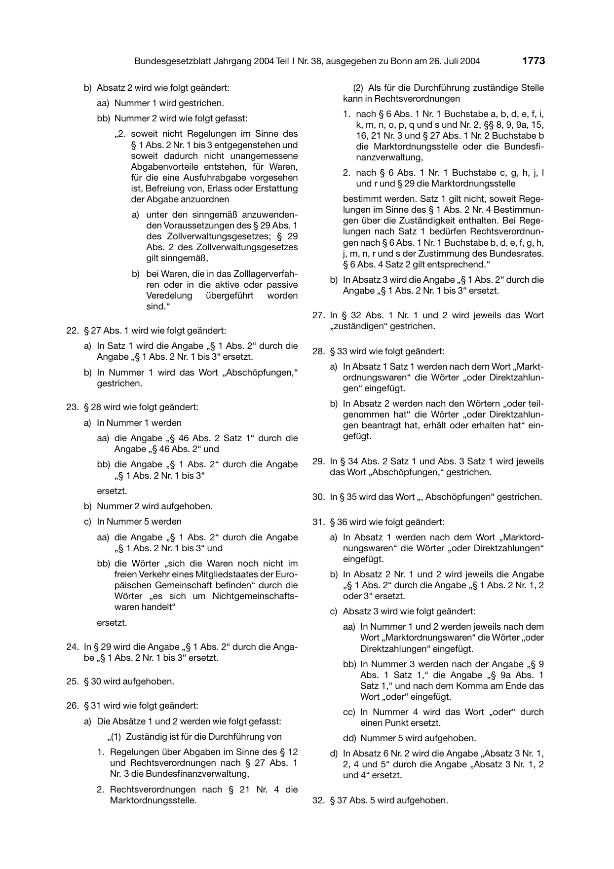 BGBl. 2004, Seite 1773 — Originalseite als Abbildung
