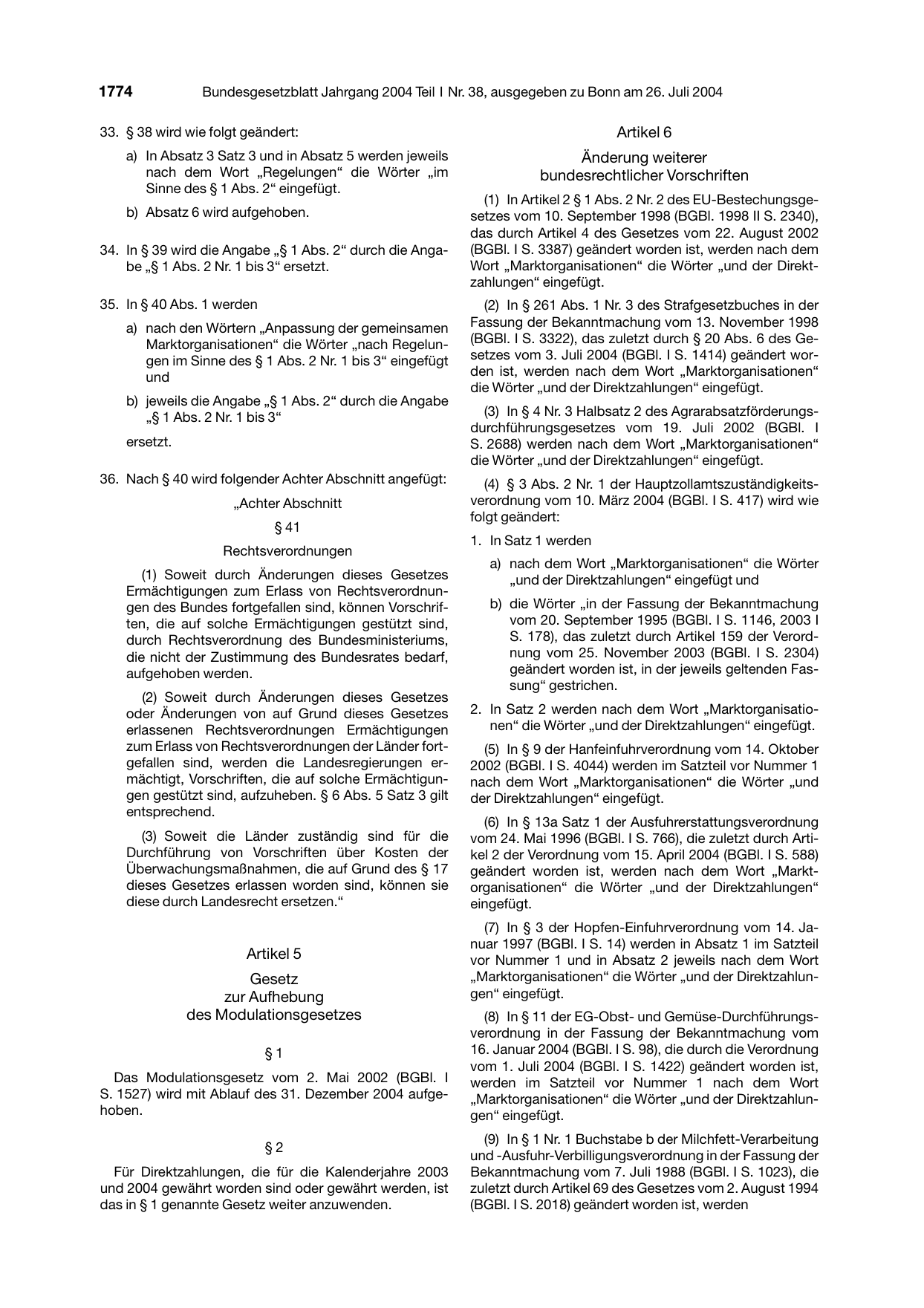 BGBl. 2004, Seite 1774 — Originalseite als Abbildung
