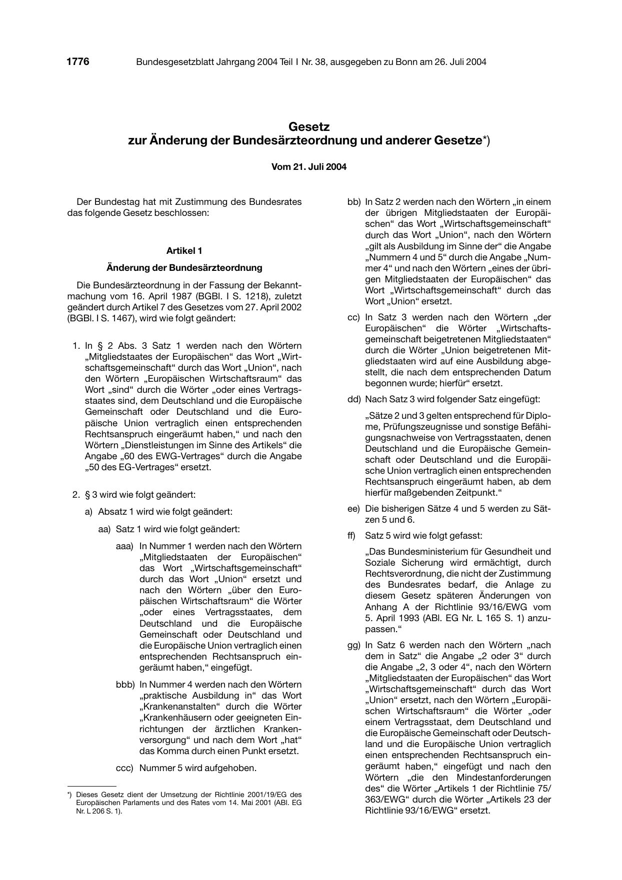 BGBl. 2004, Seite 1776 — Originalseite als Abbildung