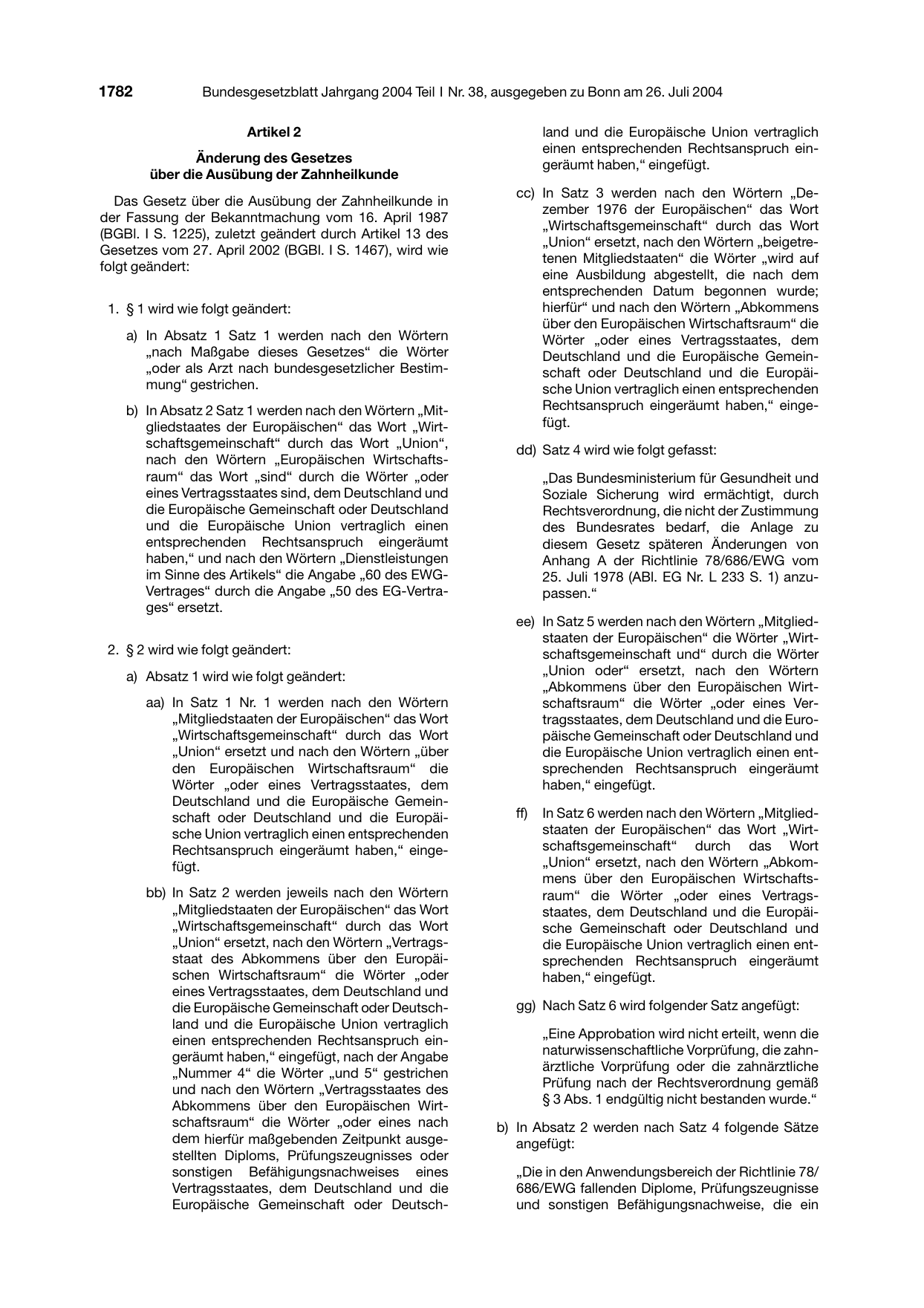 BGBl. 2004, Seite 1782 — Originalseite als Abbildung