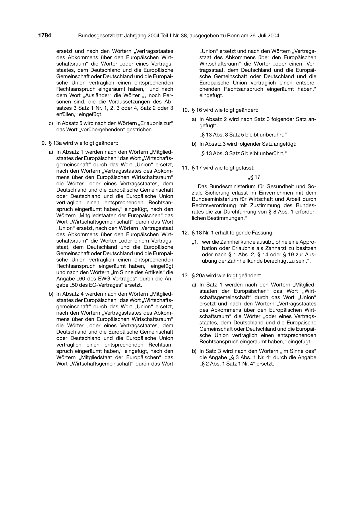 BGBl. 2004, Seite 1784 — Originalseite als Abbildung