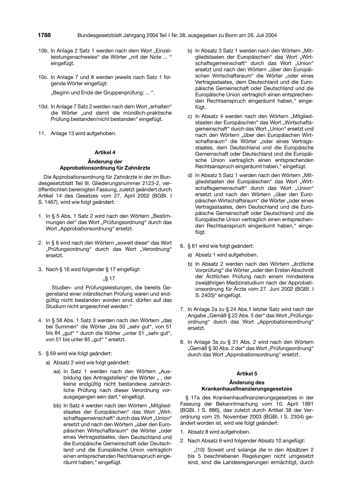BGBl. 2004, Seite 1788 — Originalseite als Abbildung