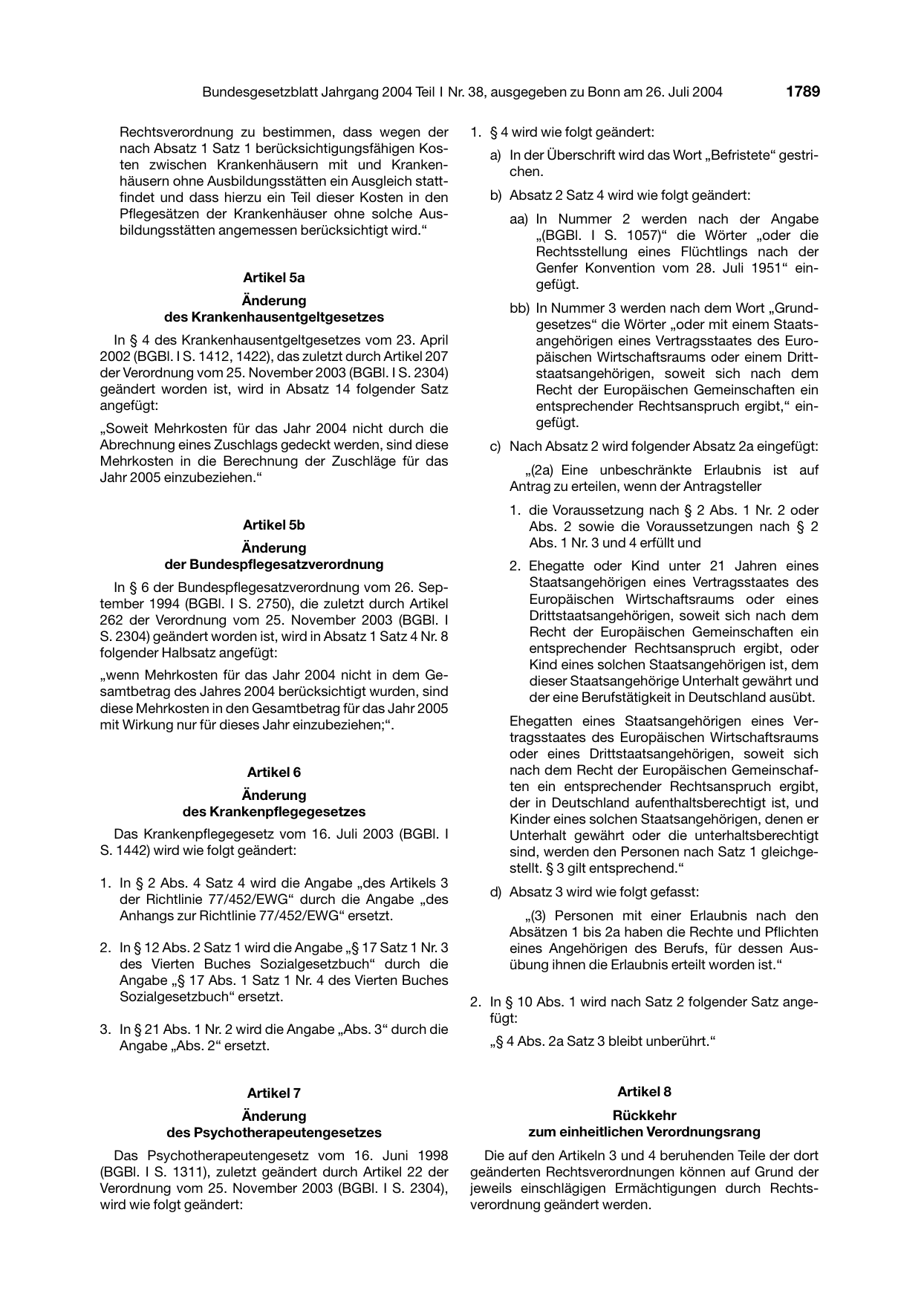 BGBl. 2004, Seite 1789 — Originalseite als Abbildung