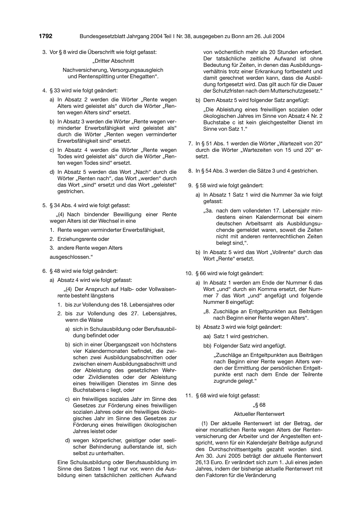 BGBl. 2004, Seite 1792 — Originalseite als Abbildung