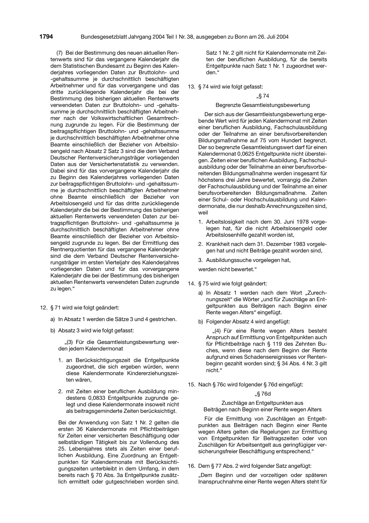 BGBl. 2004, Seite 1794 — Originalseite als Abbildung