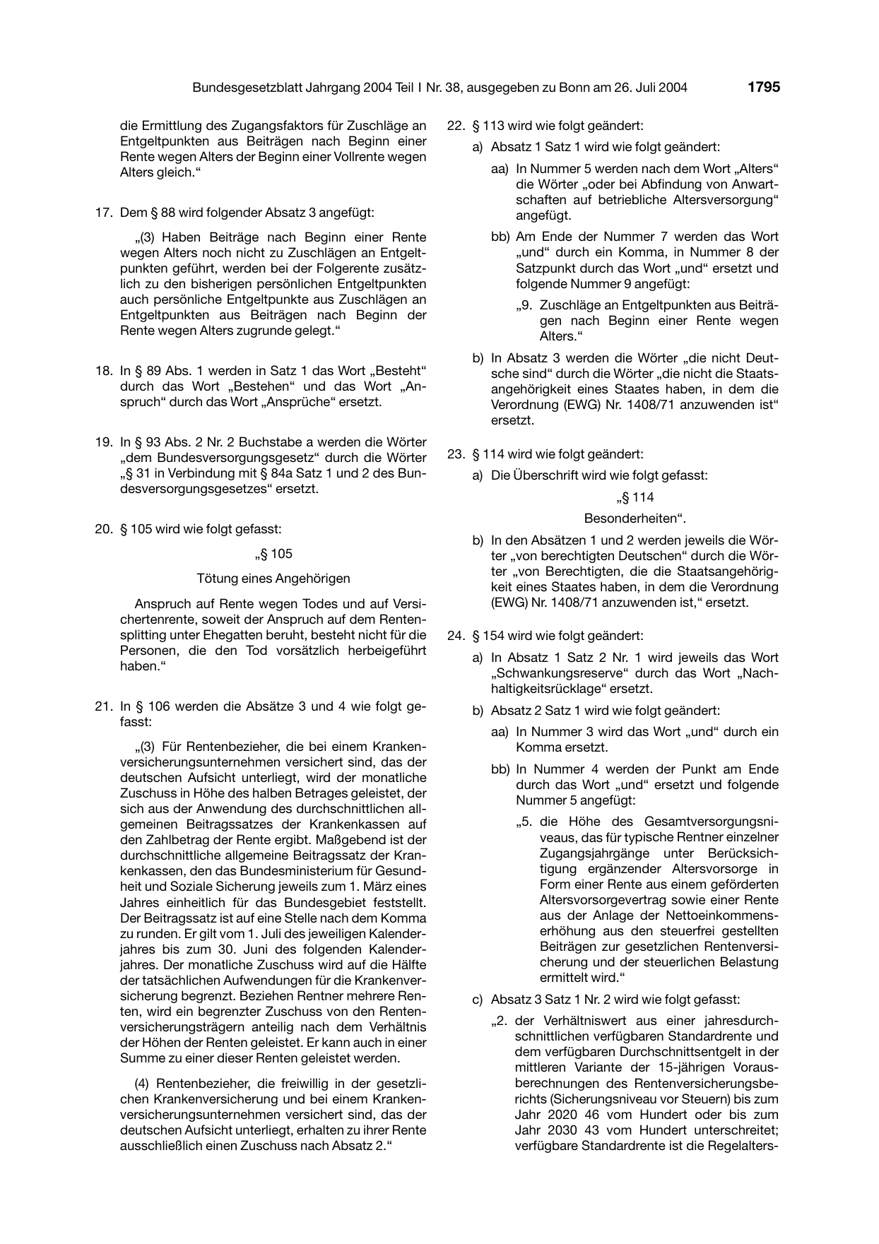BGBl. 2004, Seite 1795 — Originalseite als Abbildung