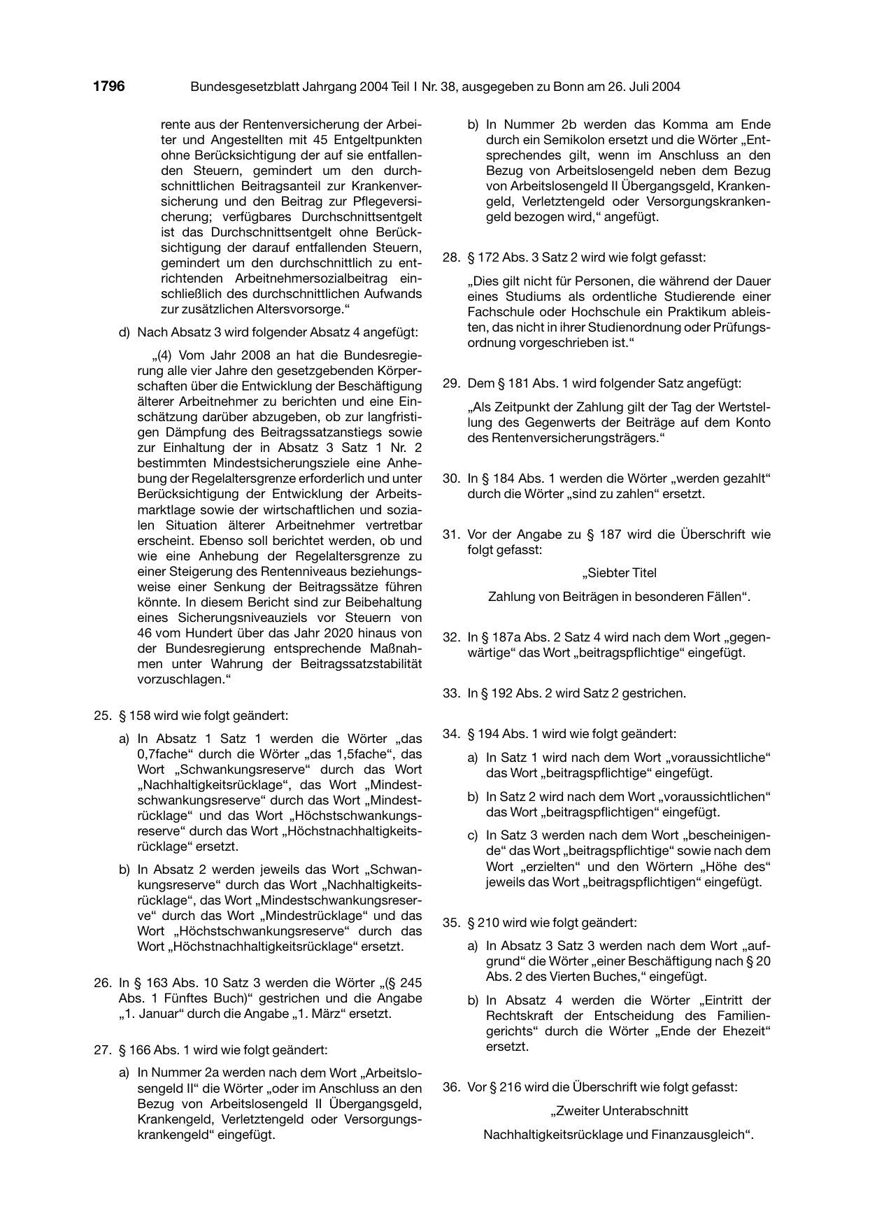 BGBl. 2004, Seite 1796 — Originalseite als Abbildung
