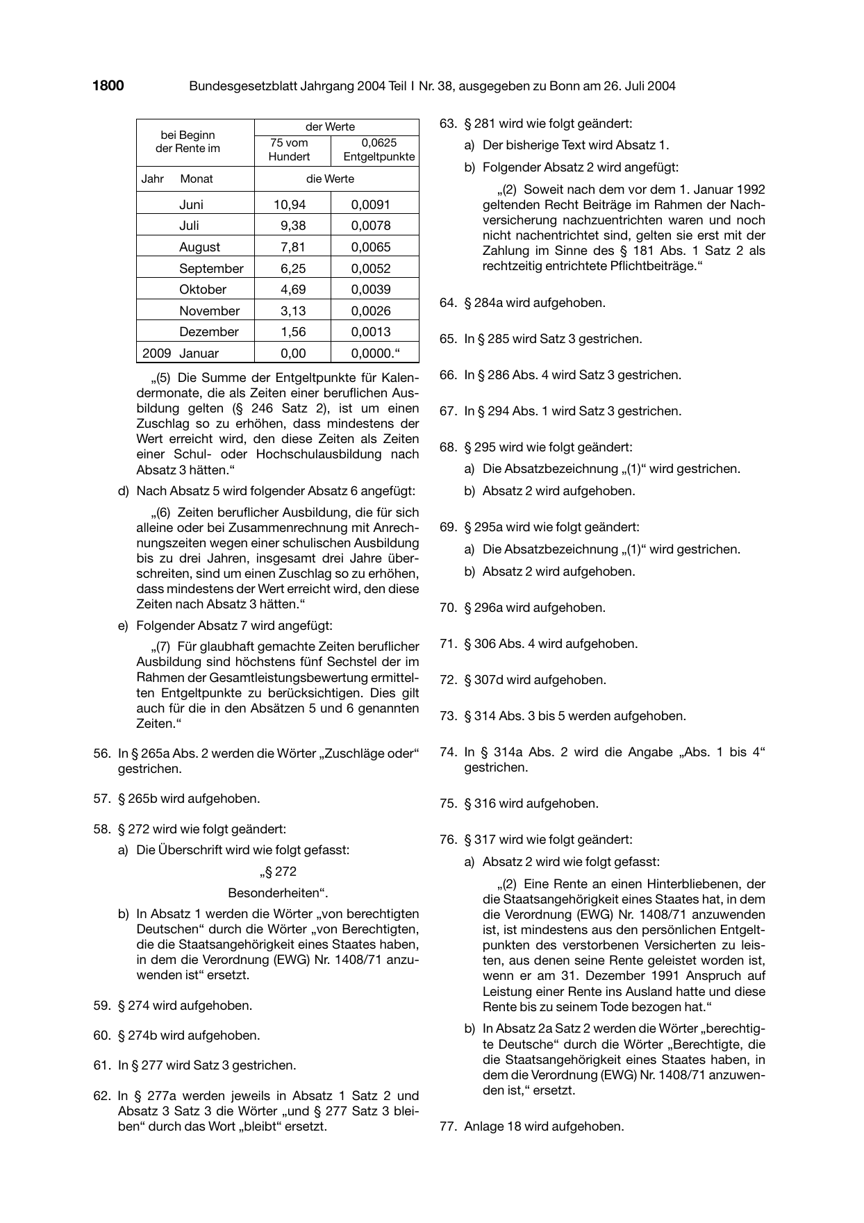 BGBl. 2004, Seite 1800 — Originalseite als Abbildung