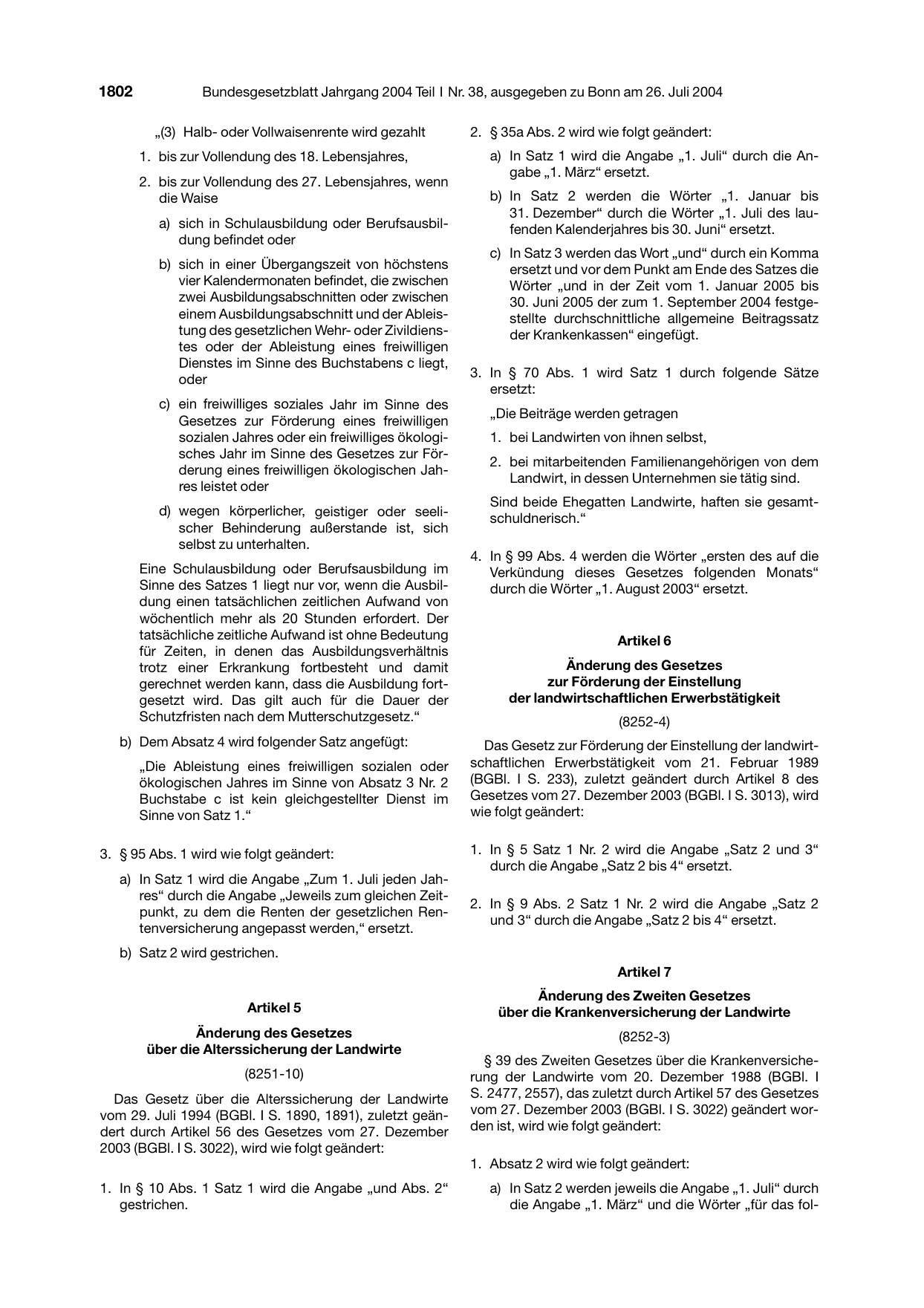 BGBl. 2004, Seite 1802 — Originalseite als Abbildung