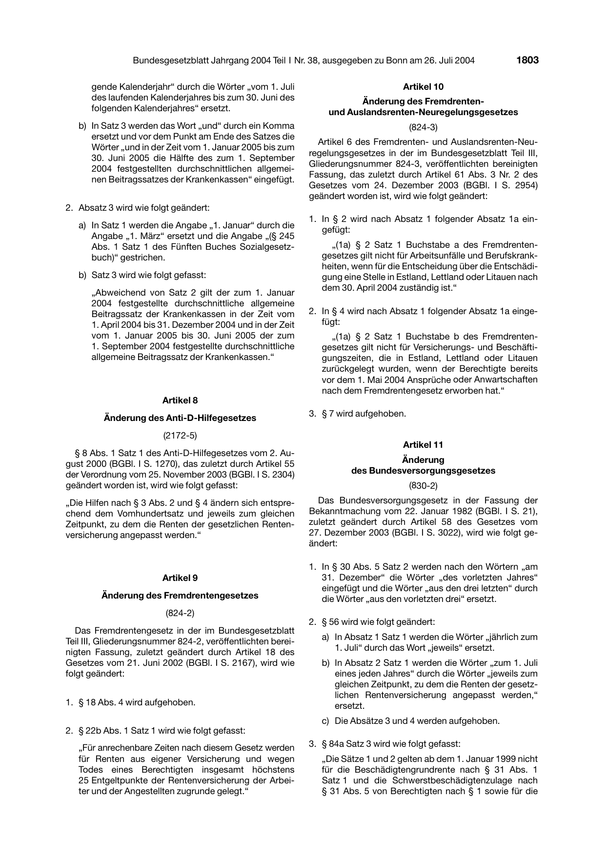BGBl. 2004, Seite 1803 — Originalseite als Abbildung