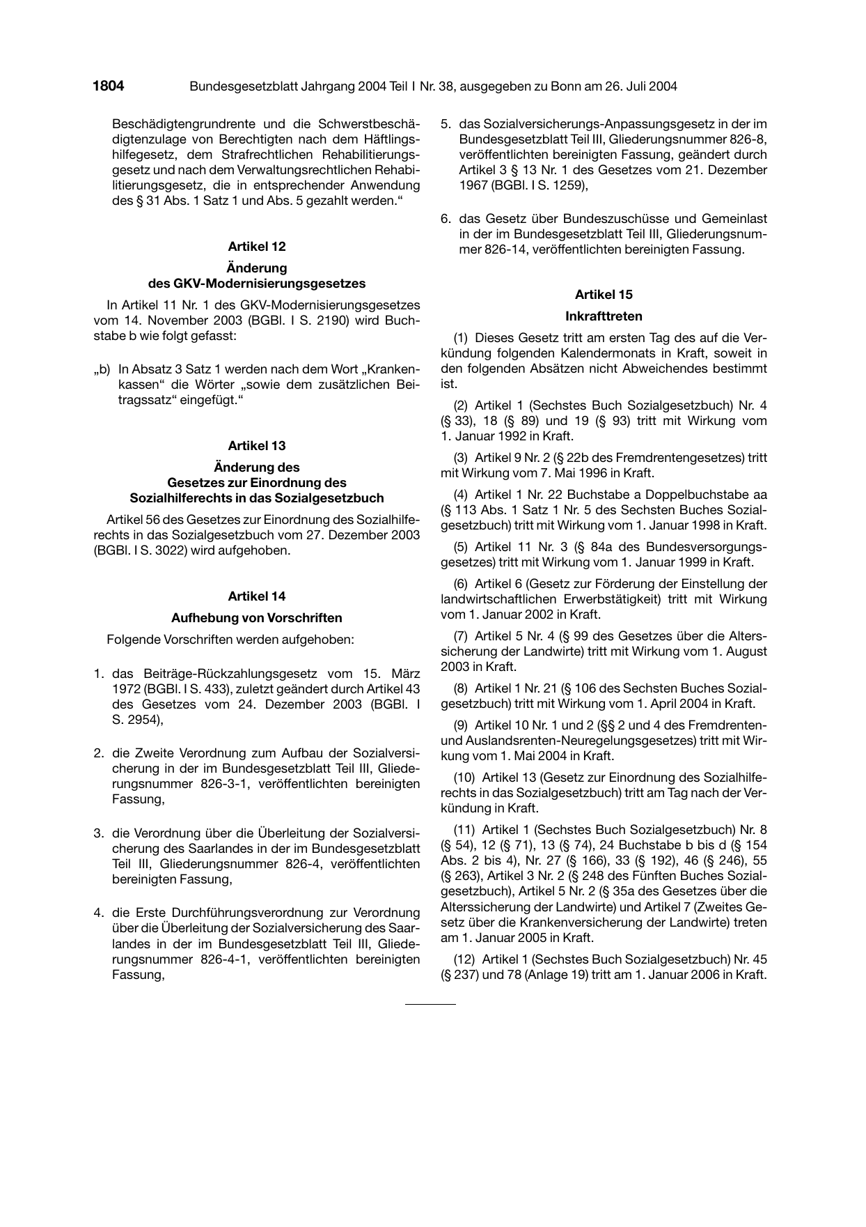 BGBl. 2004, Seite 1804 — Originalseite als Abbildung