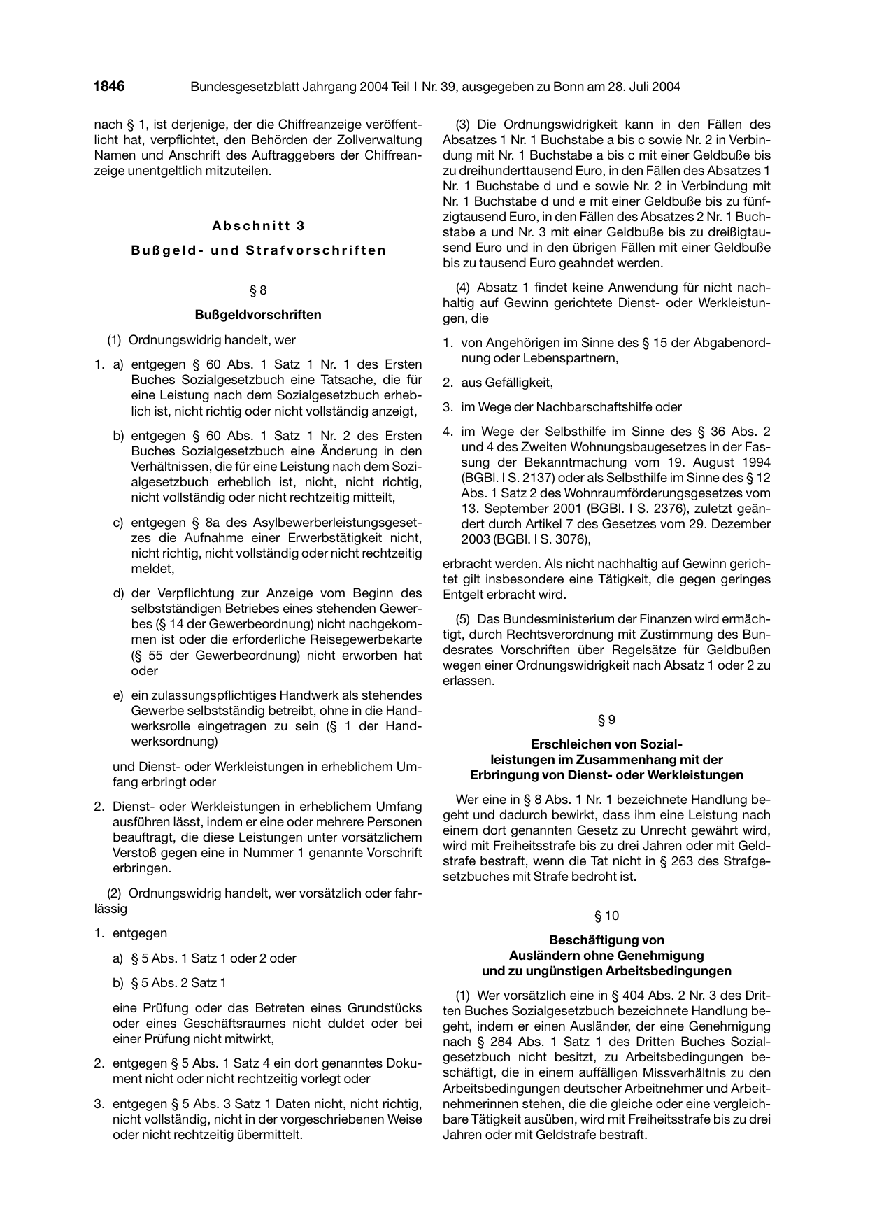 BGBl. 2004, Seite 1846 — Originalseite als Abbildung