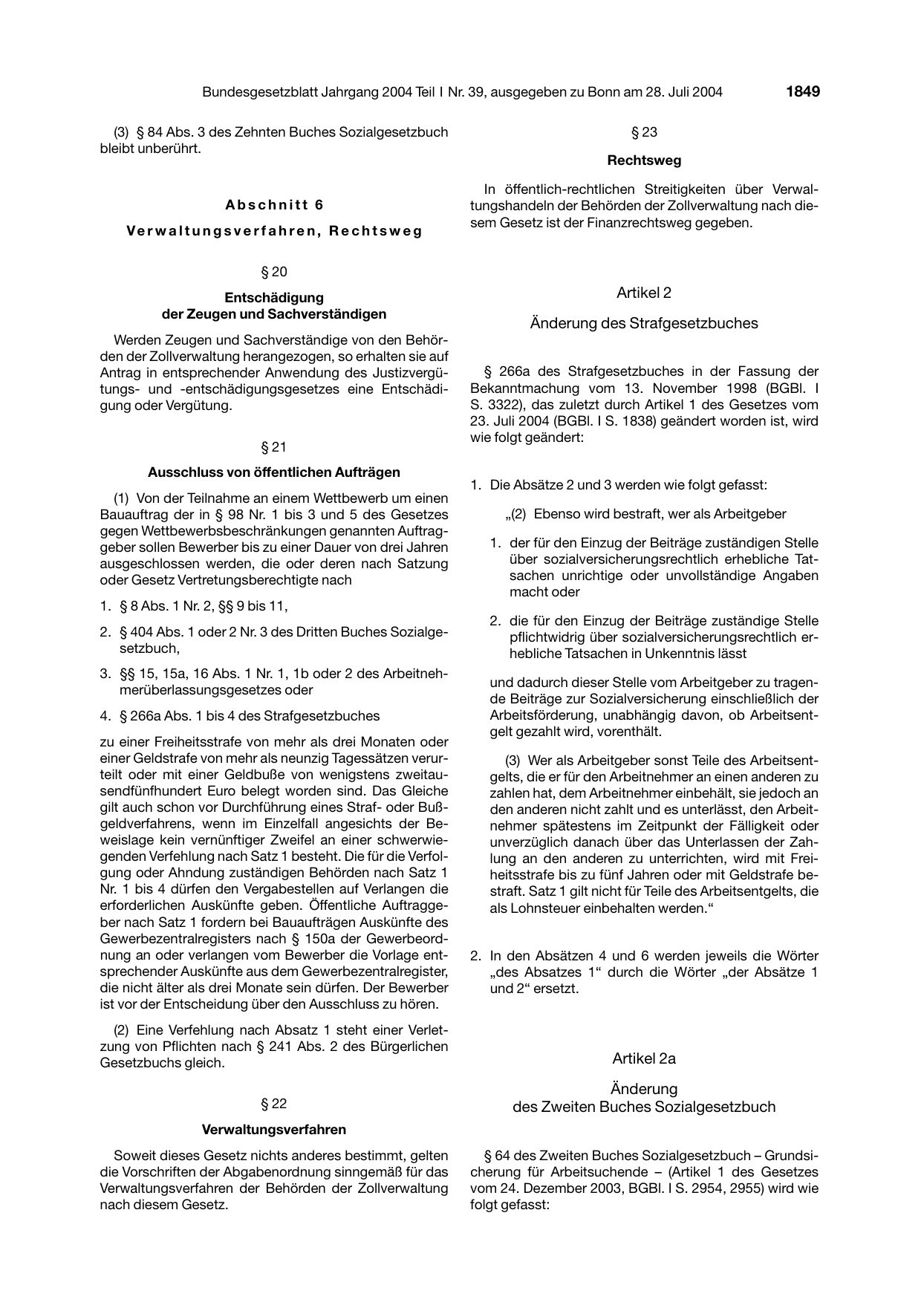 BGBl. 2004, Seite 1849 — Originalseite als Abbildung