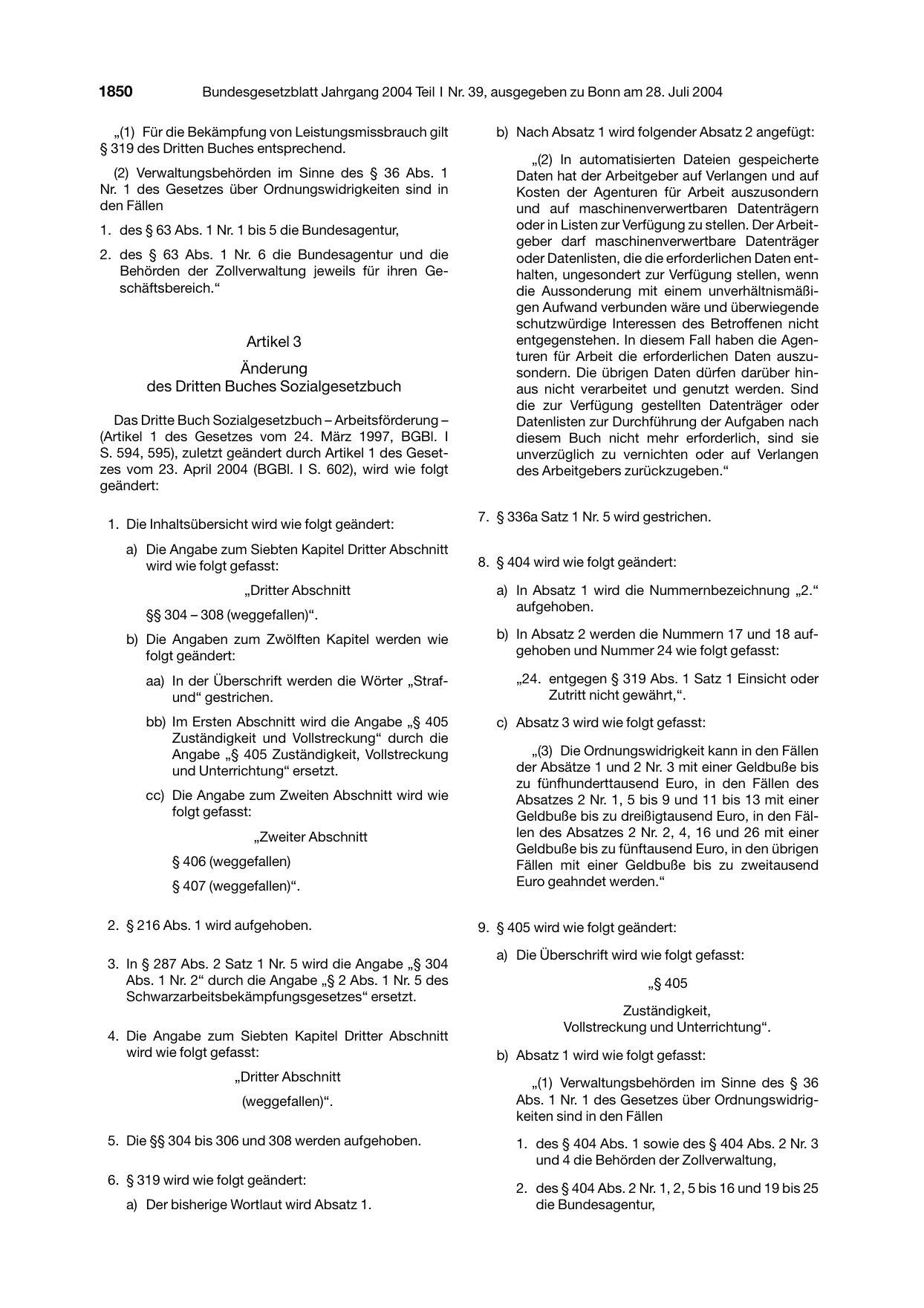 BGBl. 2004, Seite 1850 — Originalseite als Abbildung